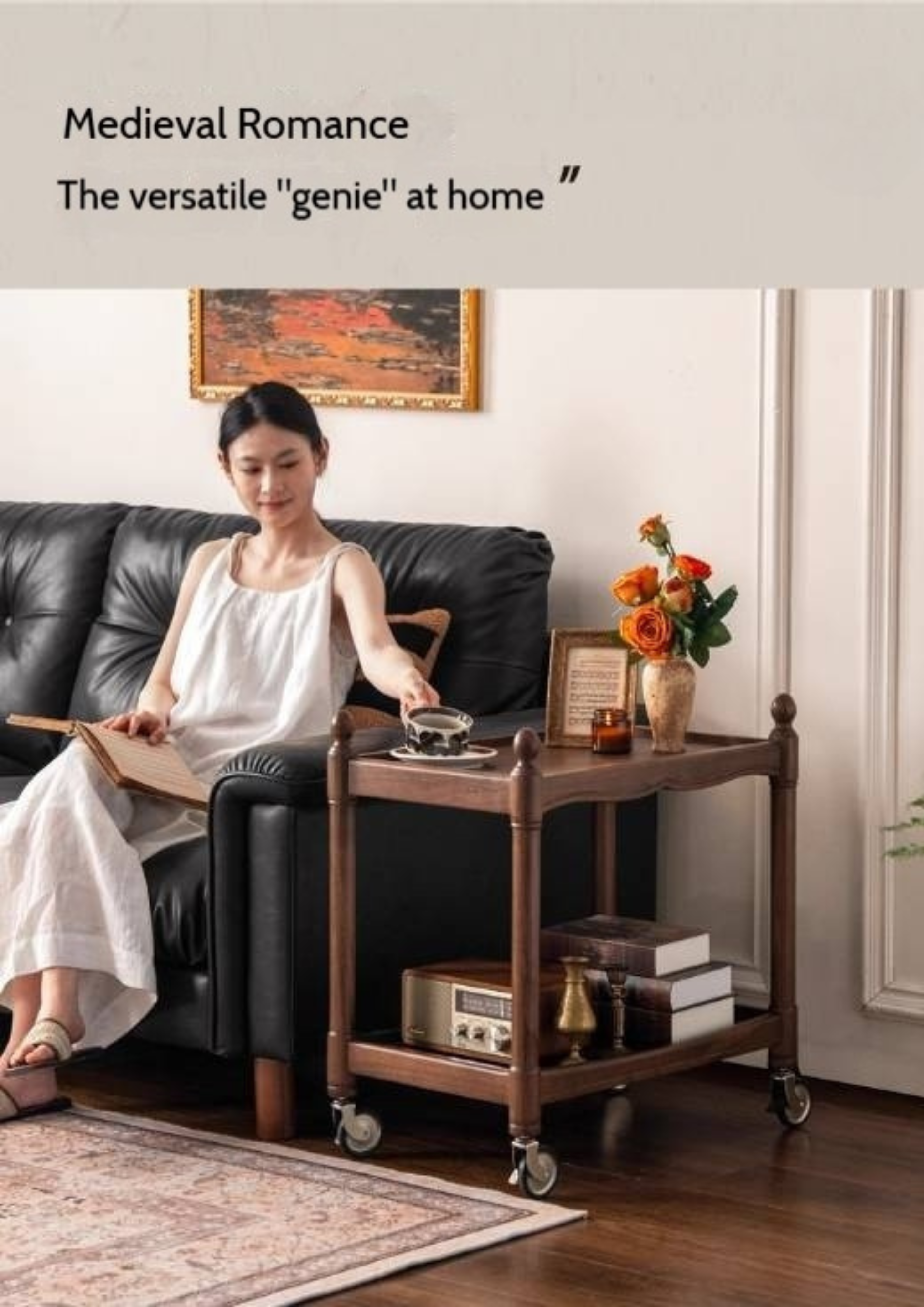 Black Walnut Solid Wood American Retro Mobile Side Table