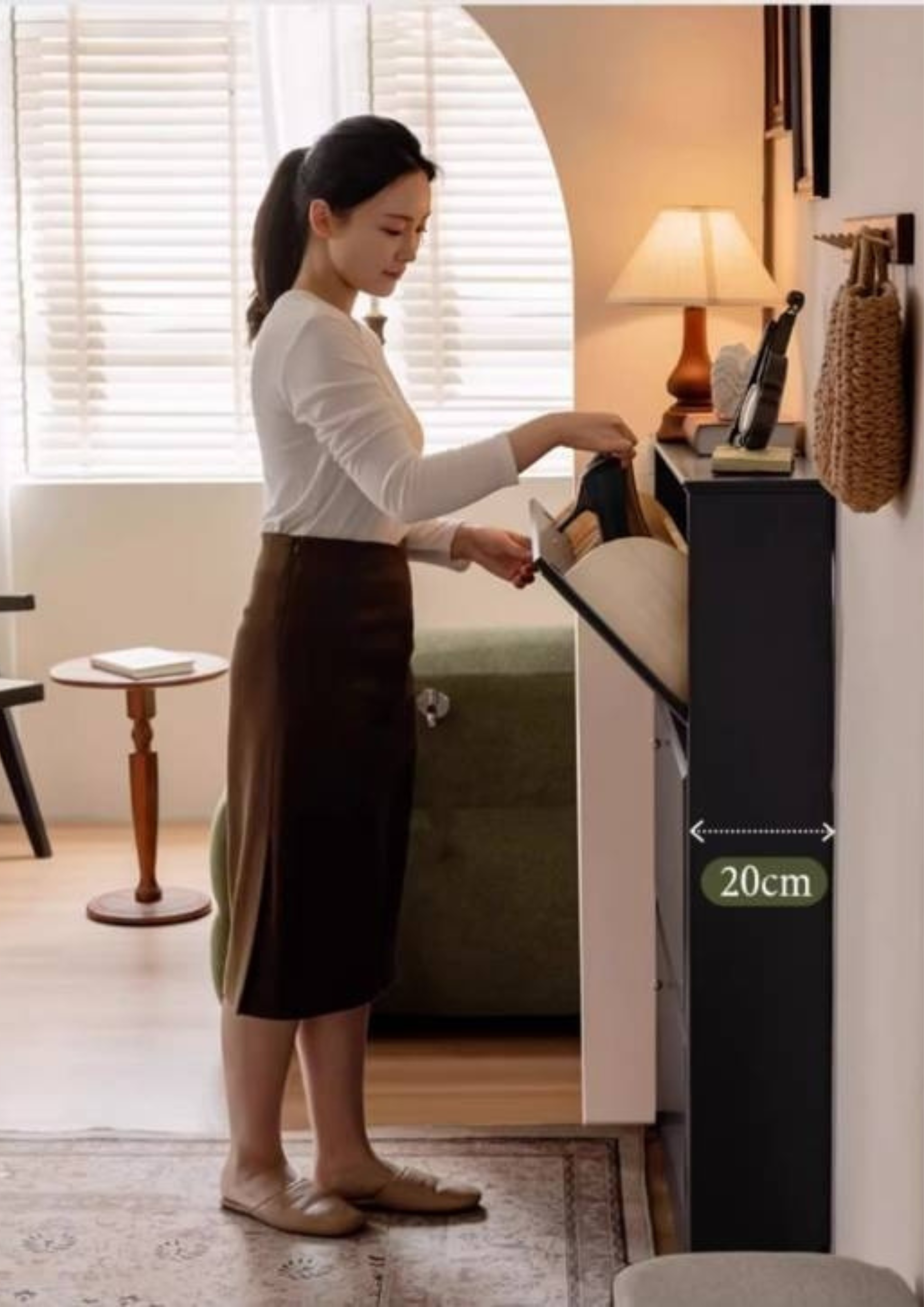 Oak Solid Wood American Retro Style Shoe Cabinet