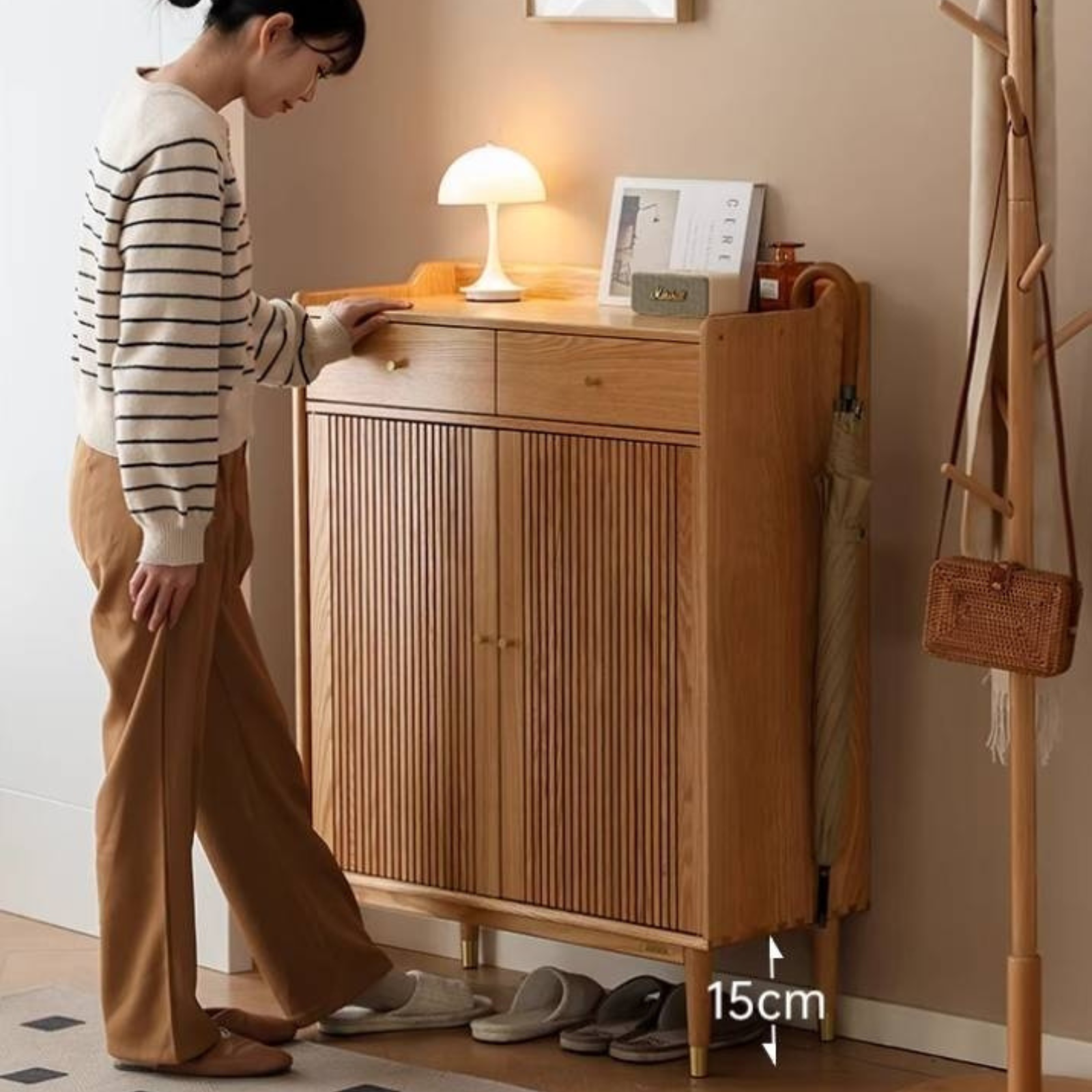 Oak Modern Nordic Shoe Cabinet.