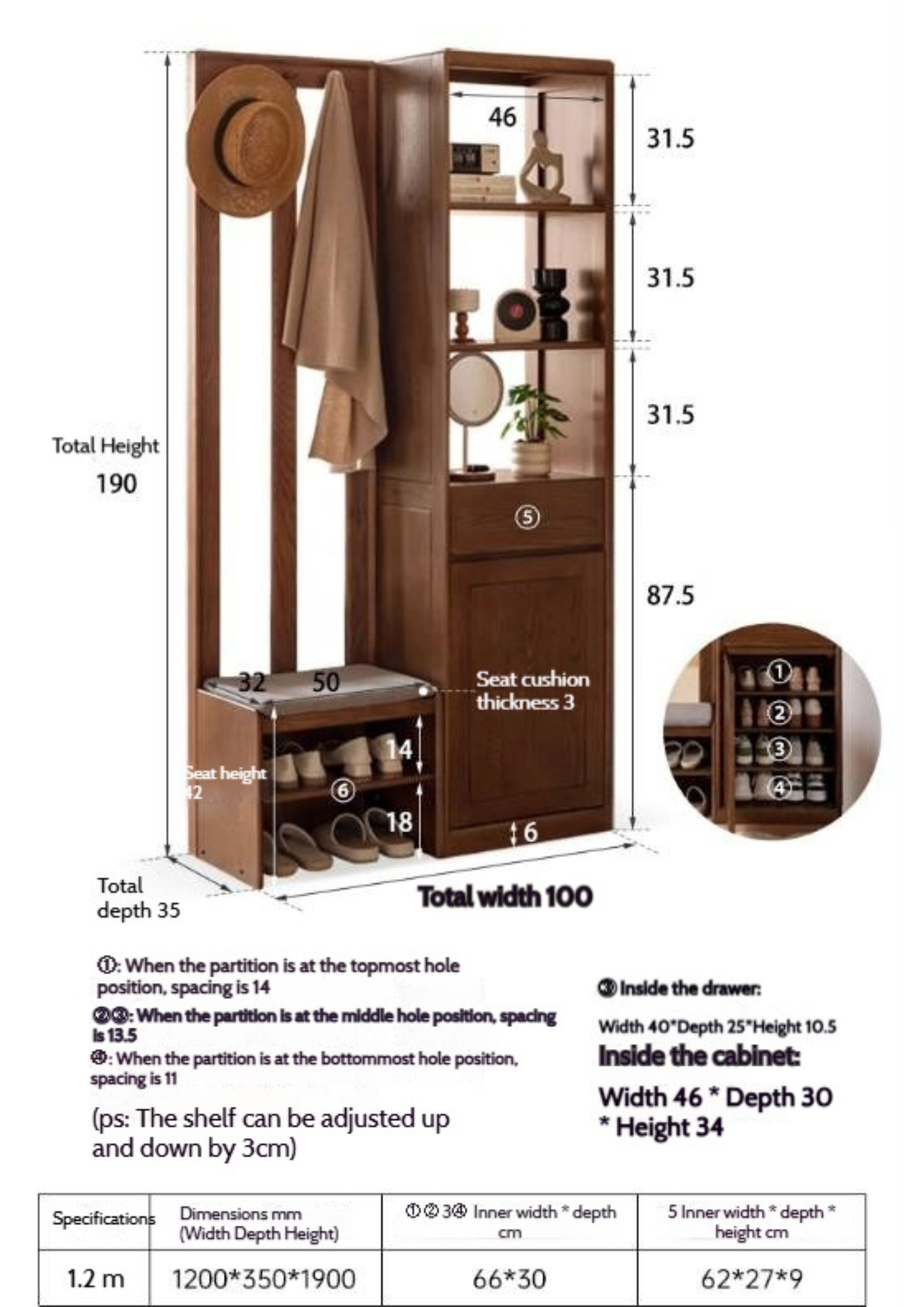 Oak Solid Wood Porch Cabinet Shoe Cabinet Integrated