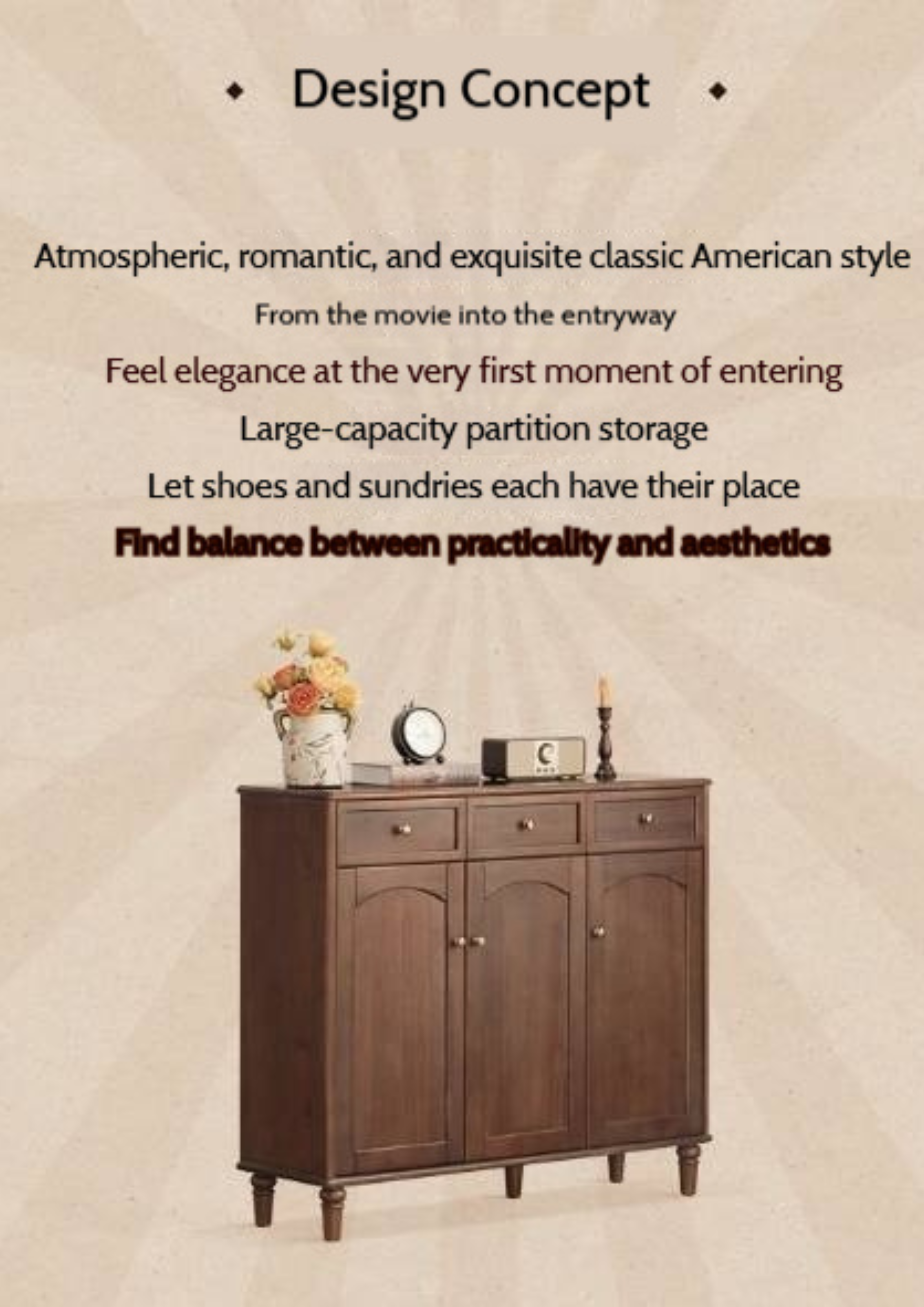 Sandalwood Solid Wood American Retro Storage Shoe Cabinet