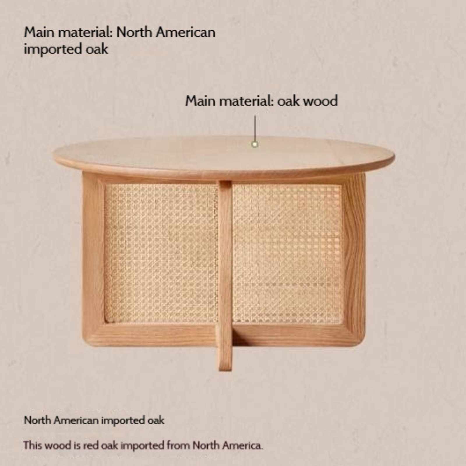 Oak Solid Wood Modern Rattan Coffee Table