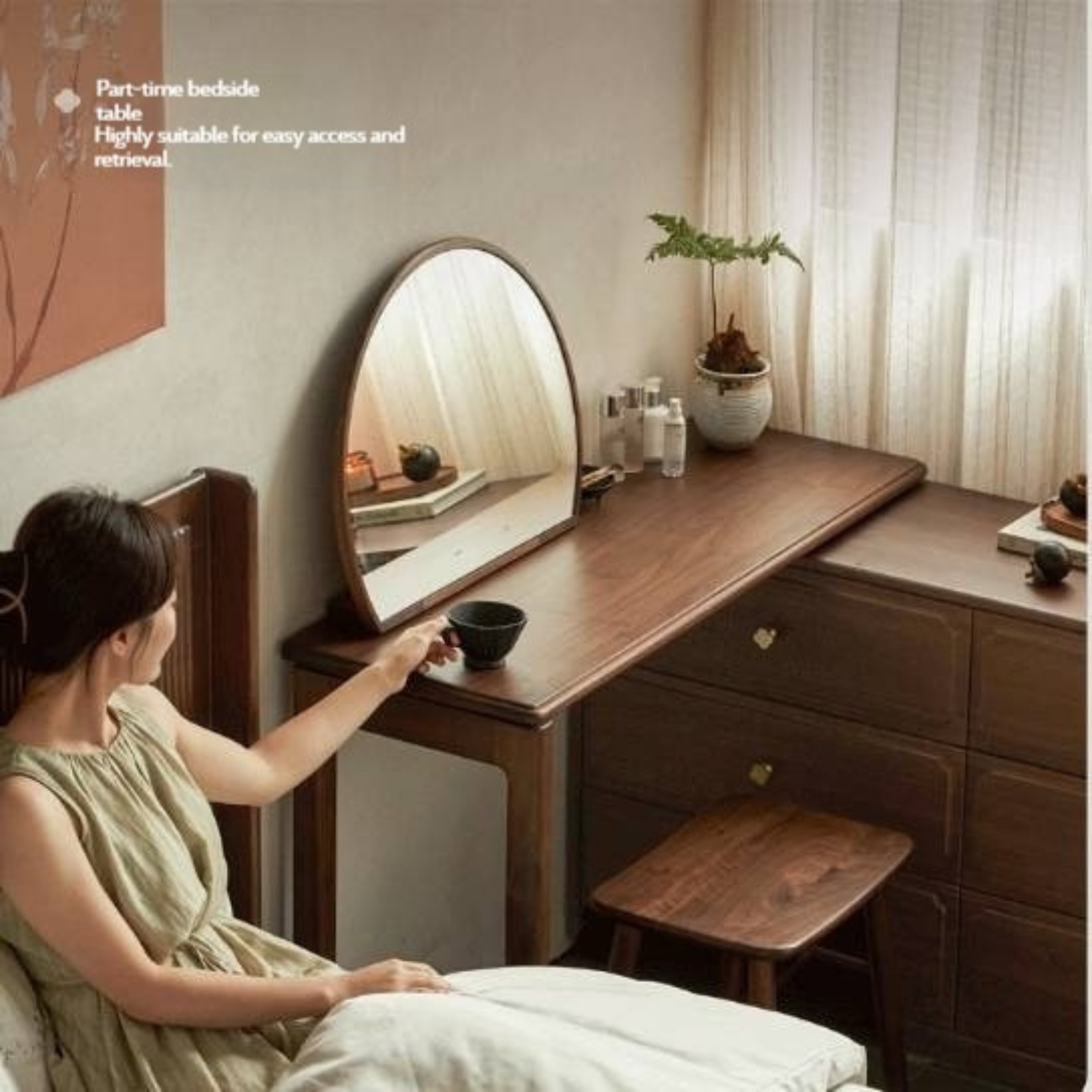 Black Walnut Solid Wood Rotating Dressing Table