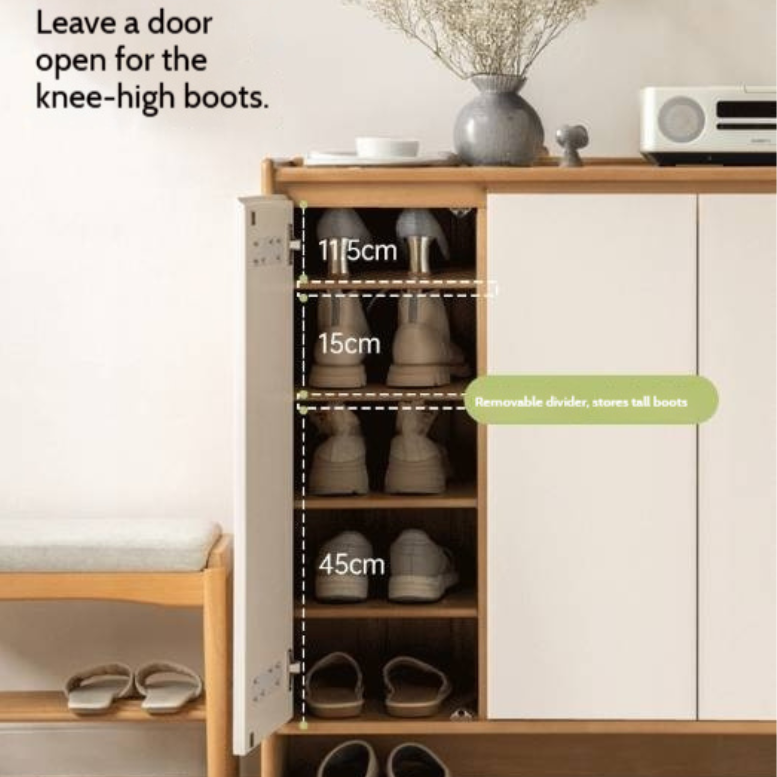 Solid Rubber Wood, Poplar Solid Wood Shoe Cabinet