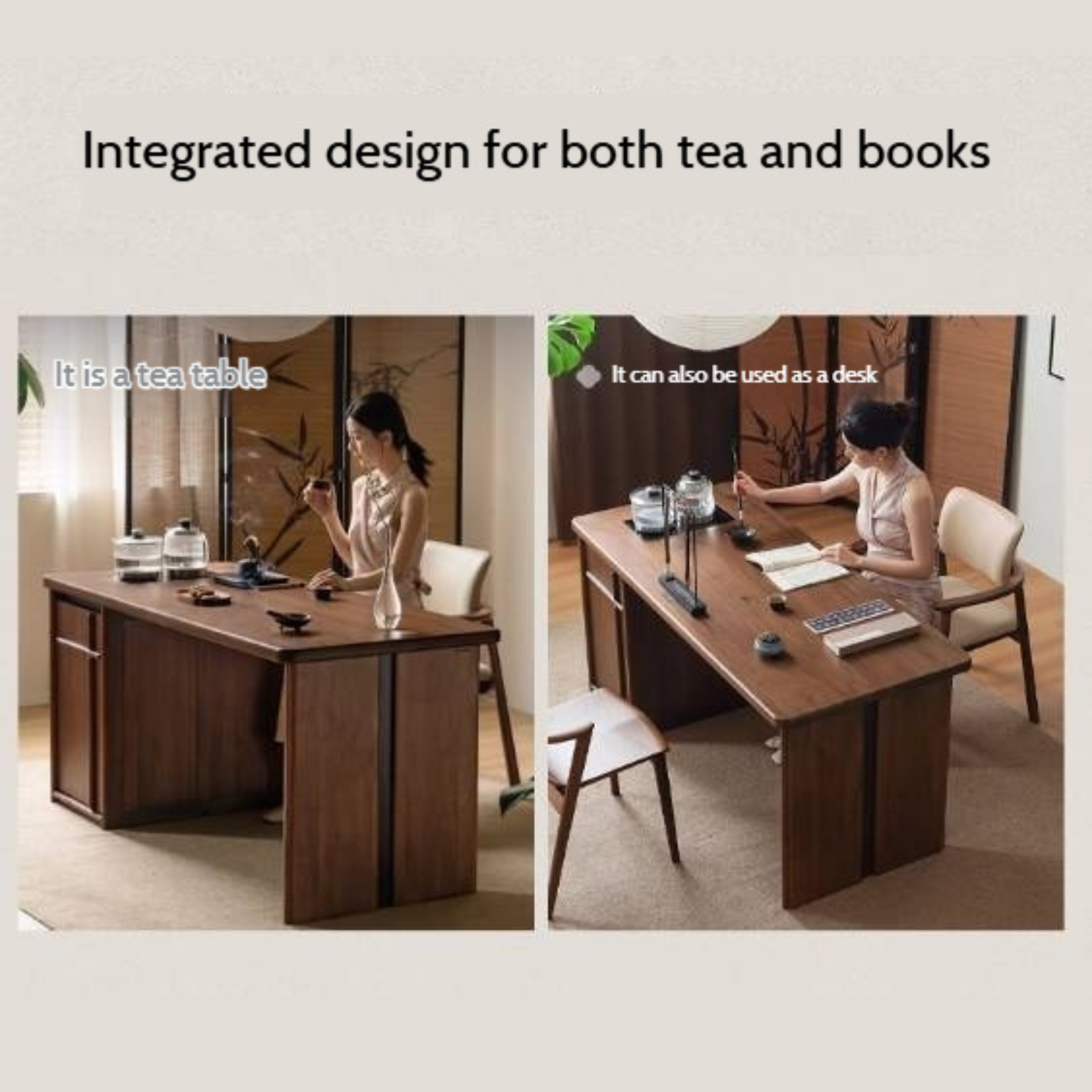 Black Walnut Solid Wood Rectangular Tea Table with Tea Tray