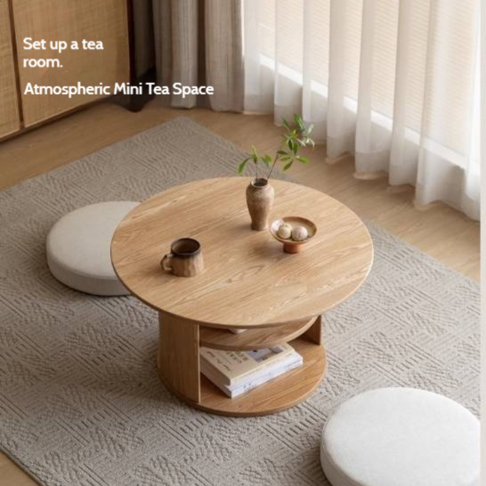 Pine Solid Wood Round Tea Table