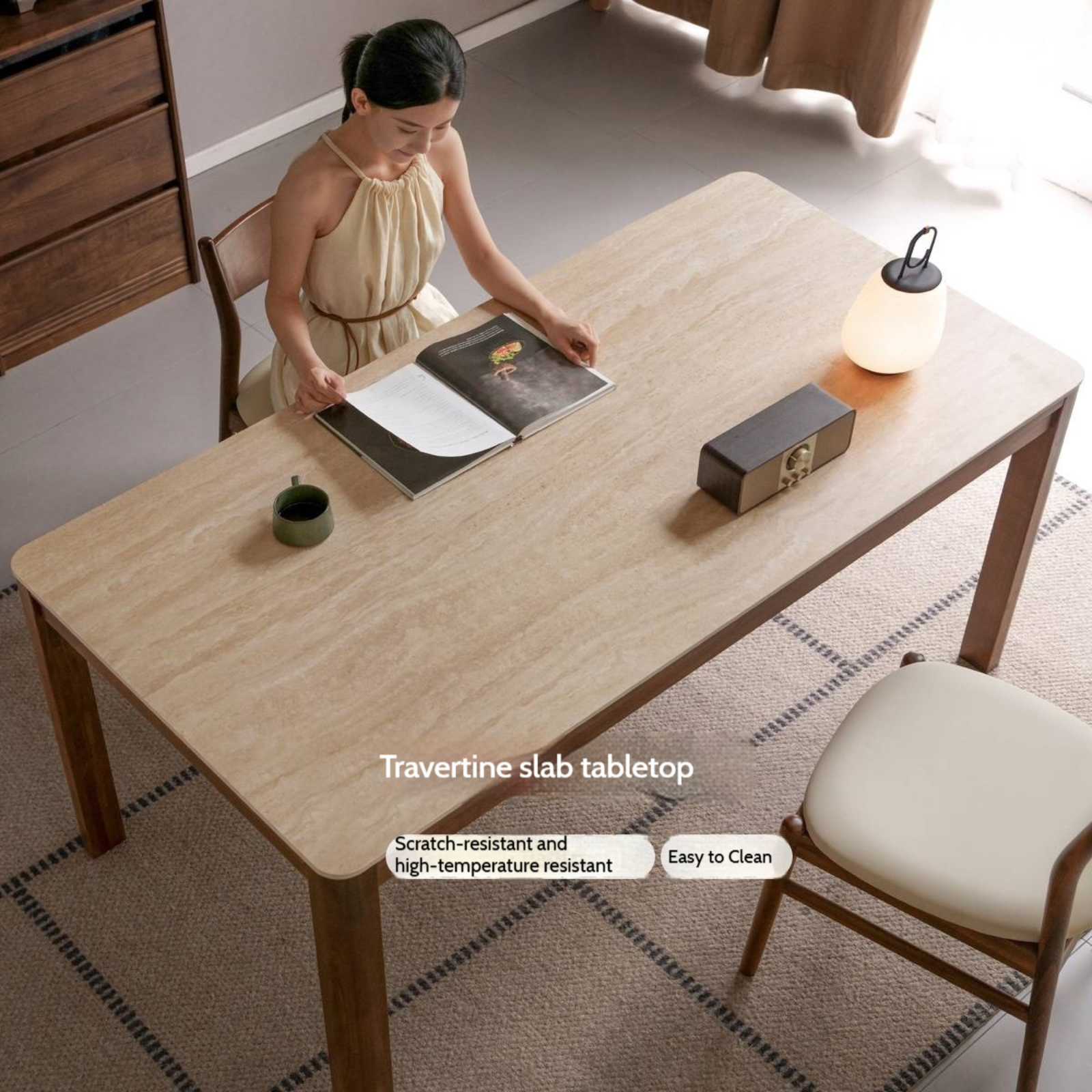 Black Walnut Solid Wood Light Luxury Style Rock Plate Dining Table
