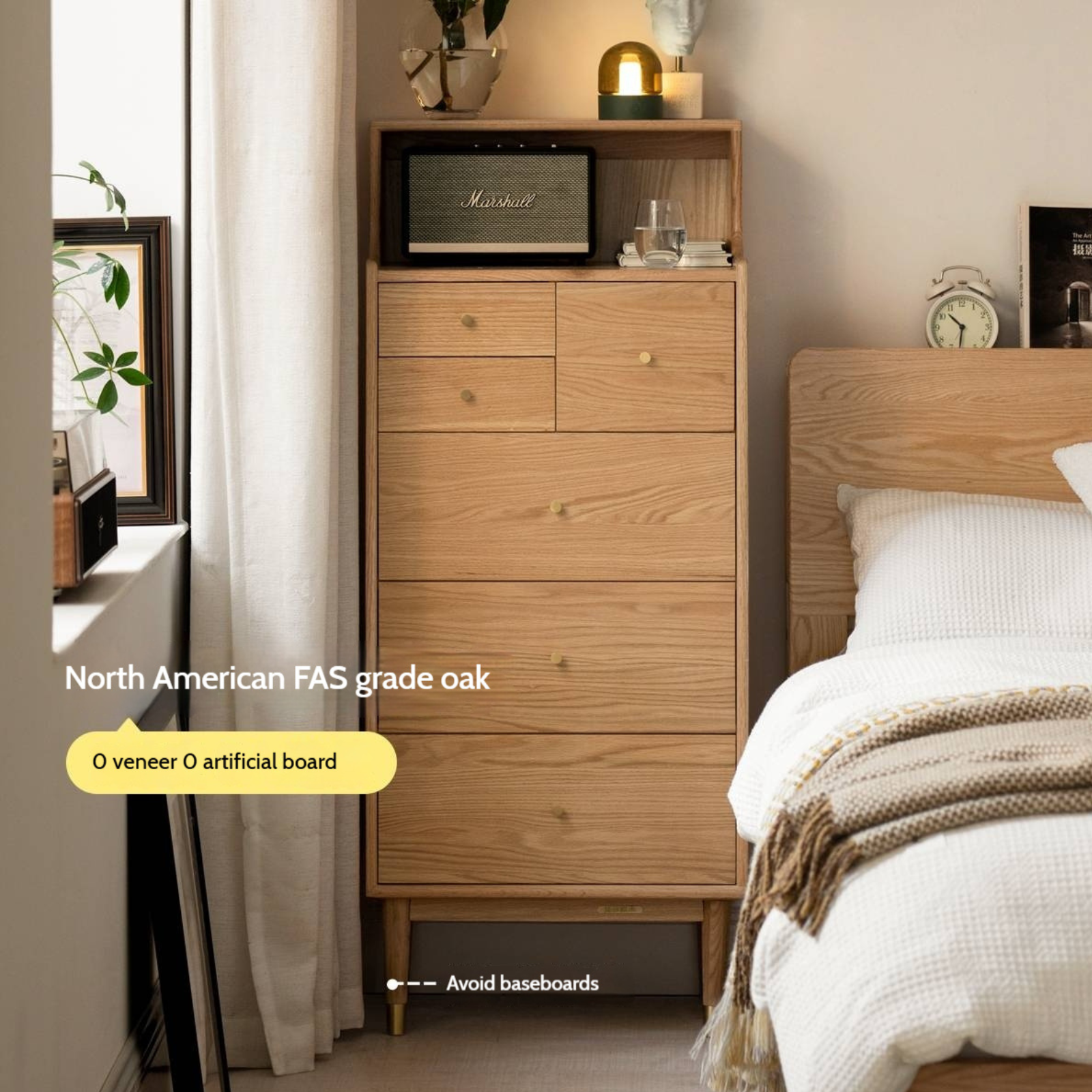 Oak Solid Wood Side Cabinet, Six-Drawer Chest.