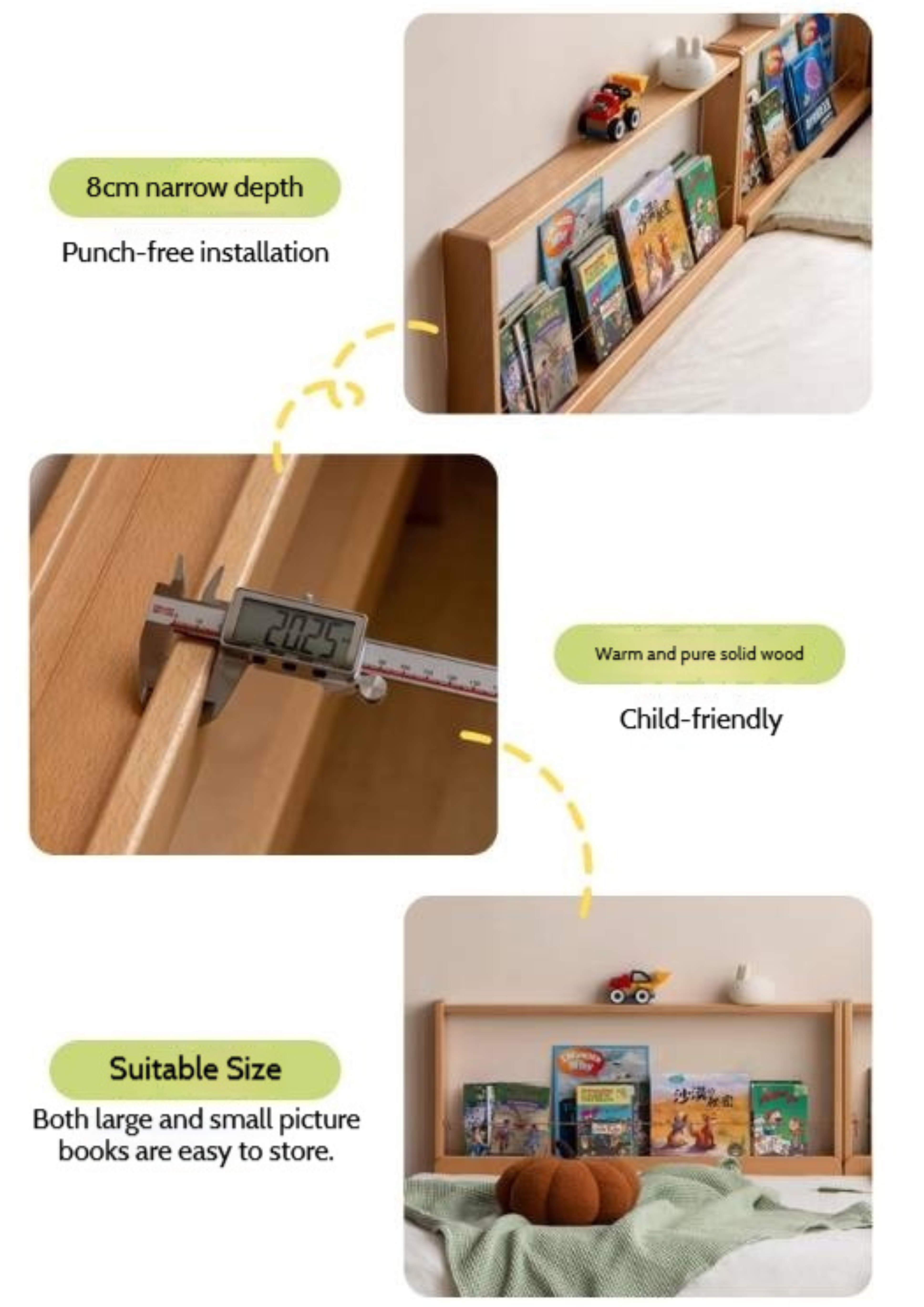 Beech Solid Wood Children's Bedside Miniature Bookshelf