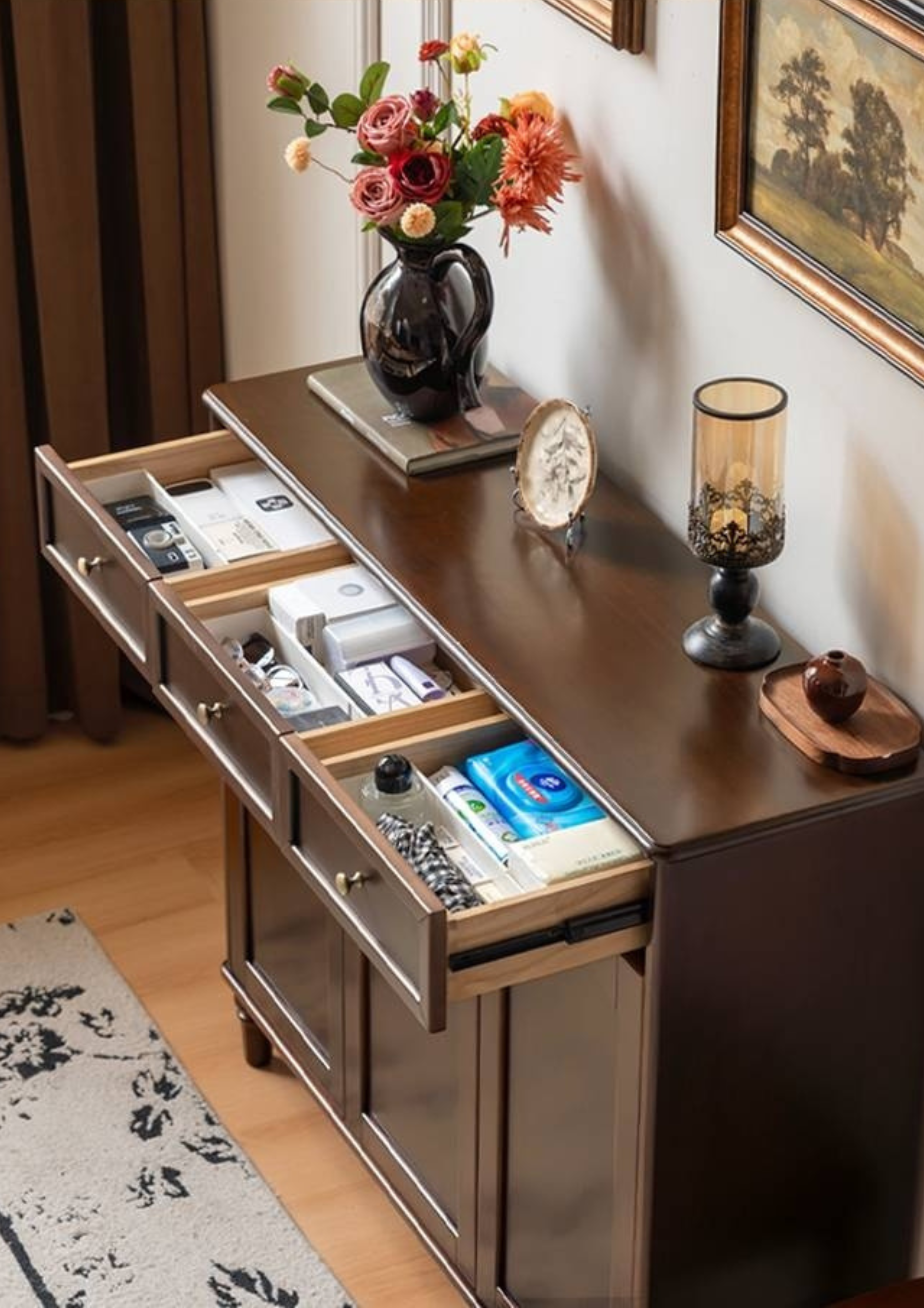 Poplar Solid Wood American Retro Shoe Cabinet