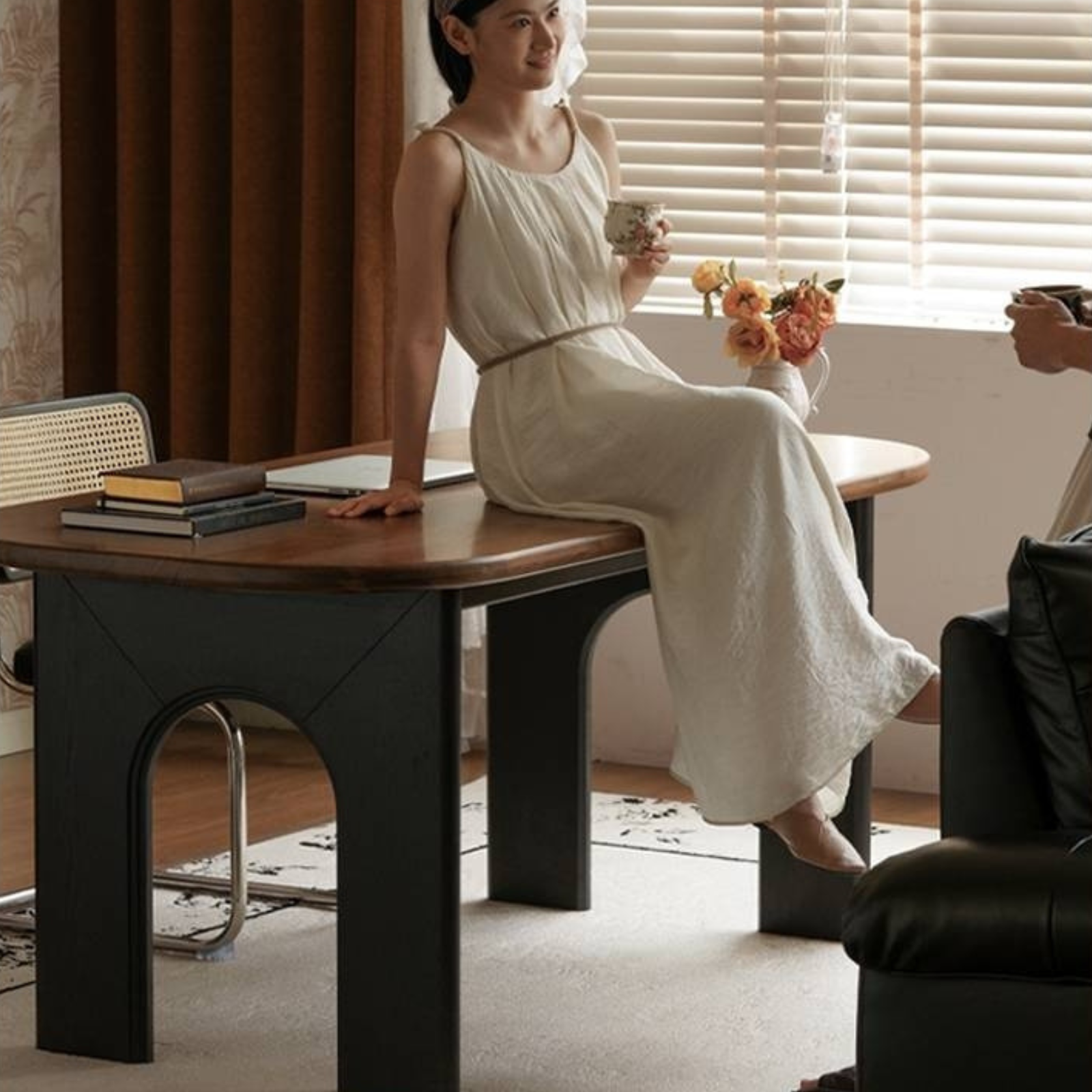 Black Walnut Solid Wood French Retro Style Dining Table