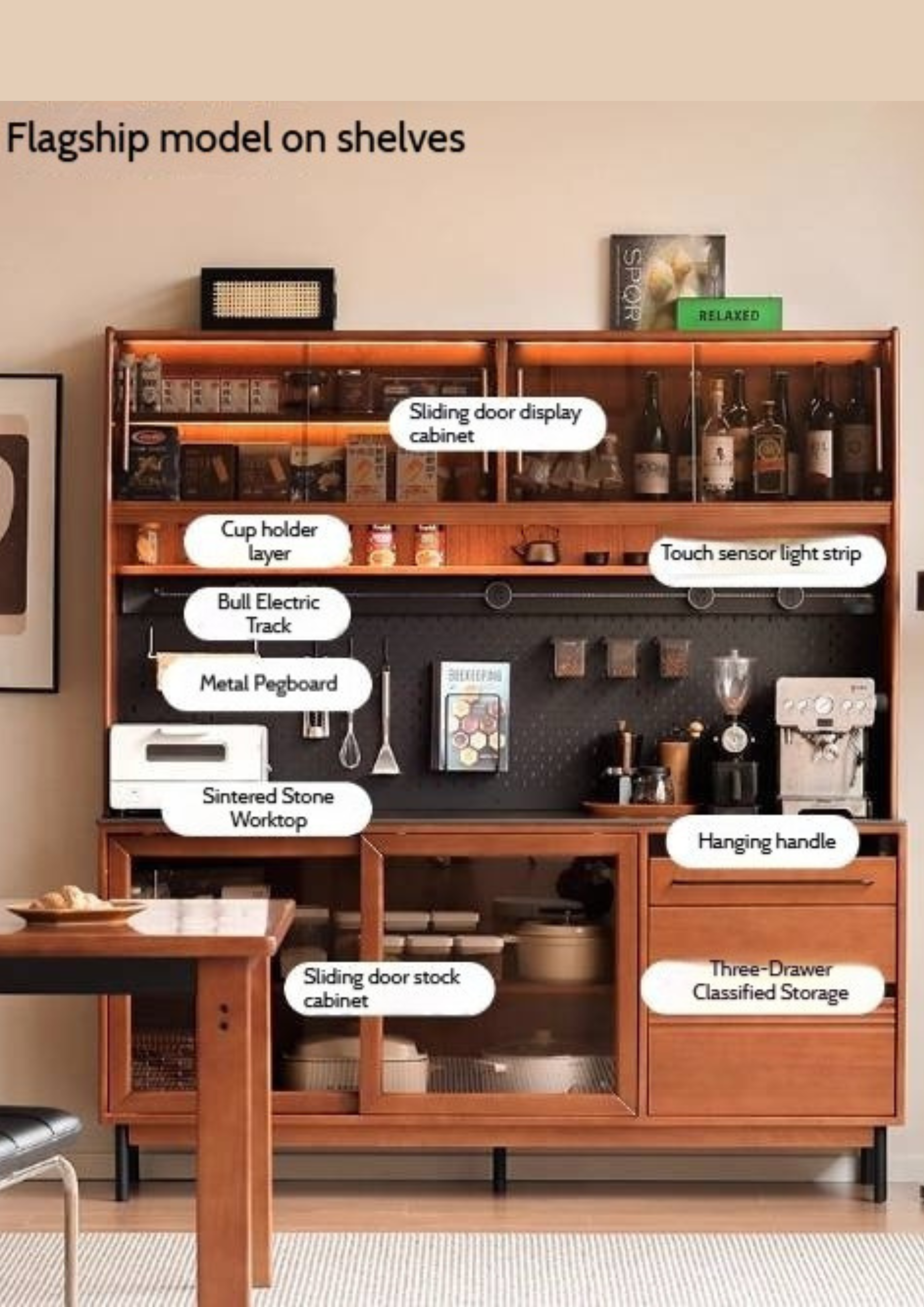 Poplar Solid Wood Antique Style Dining Cabinet