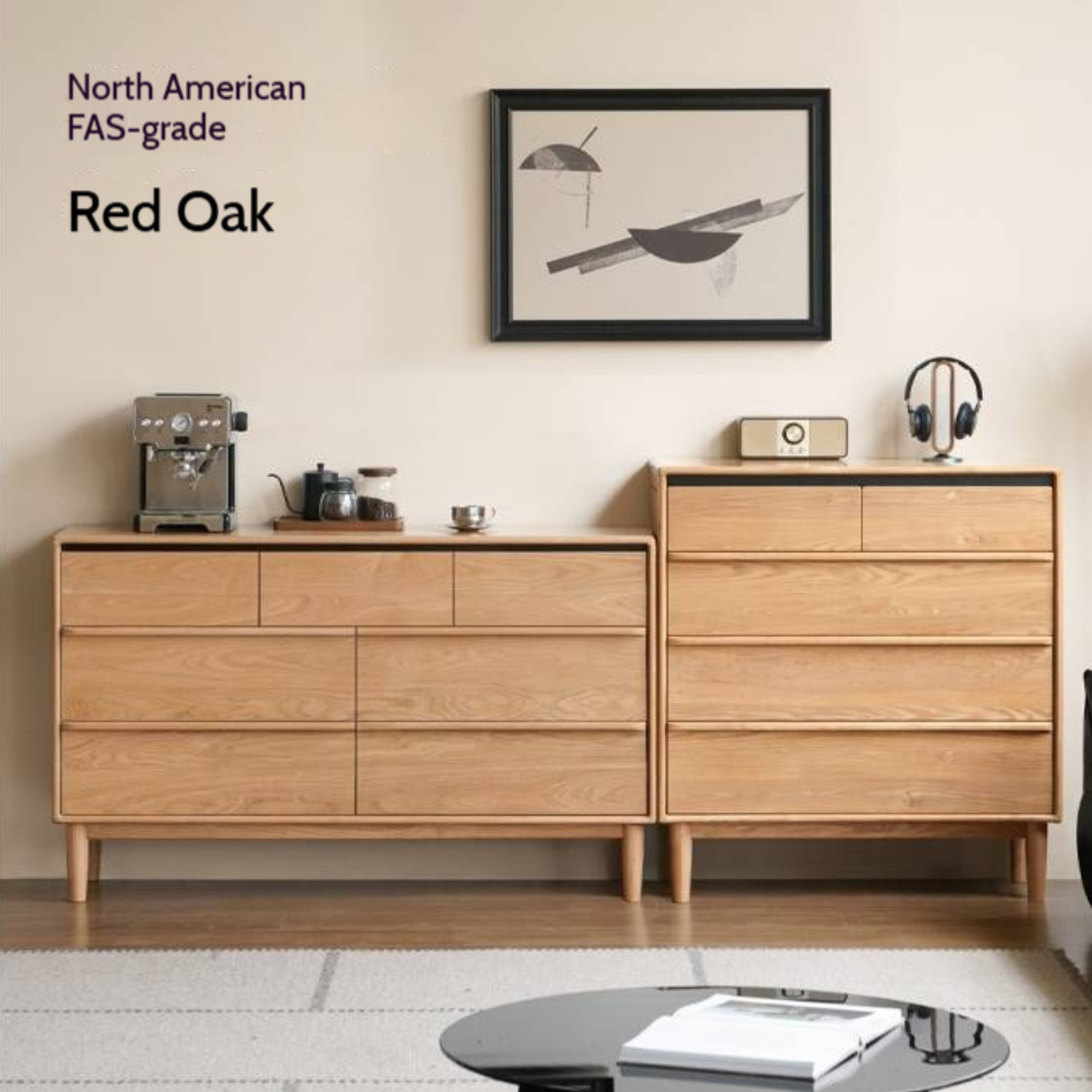 Ash Solid Wood Storage Drawer Cabinet