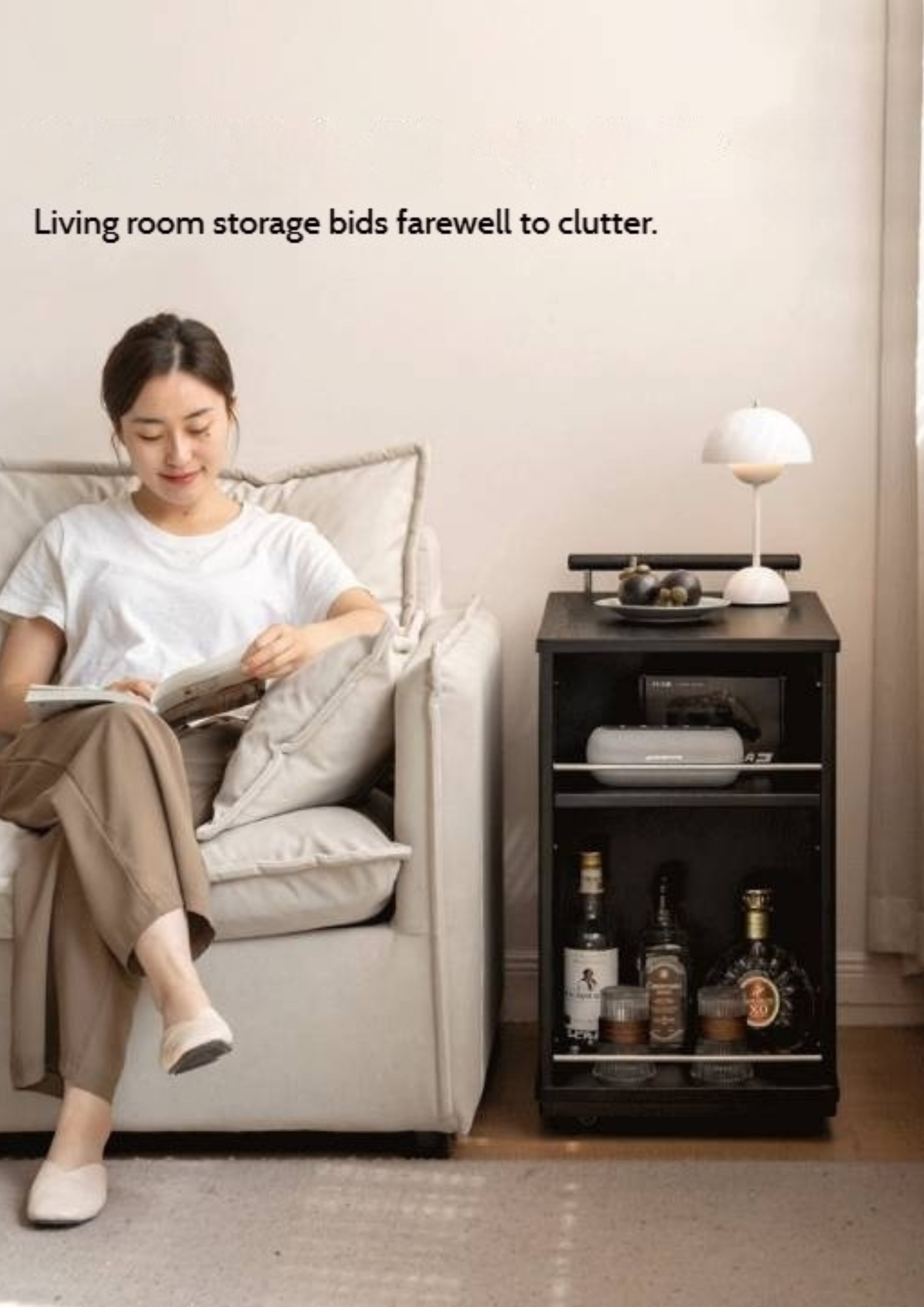 Ash Solid Wood Mobile Side Cabinet