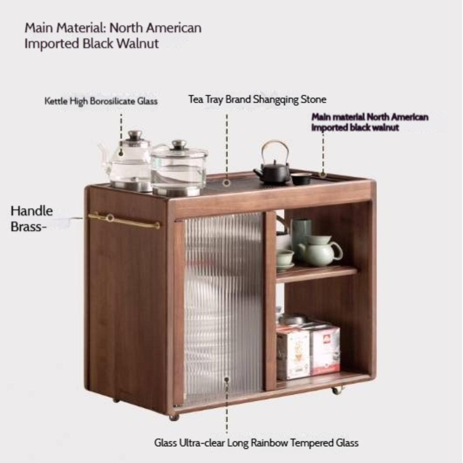 Black Walnut Solid Wood Tea Bar Integrated Side Cabinet