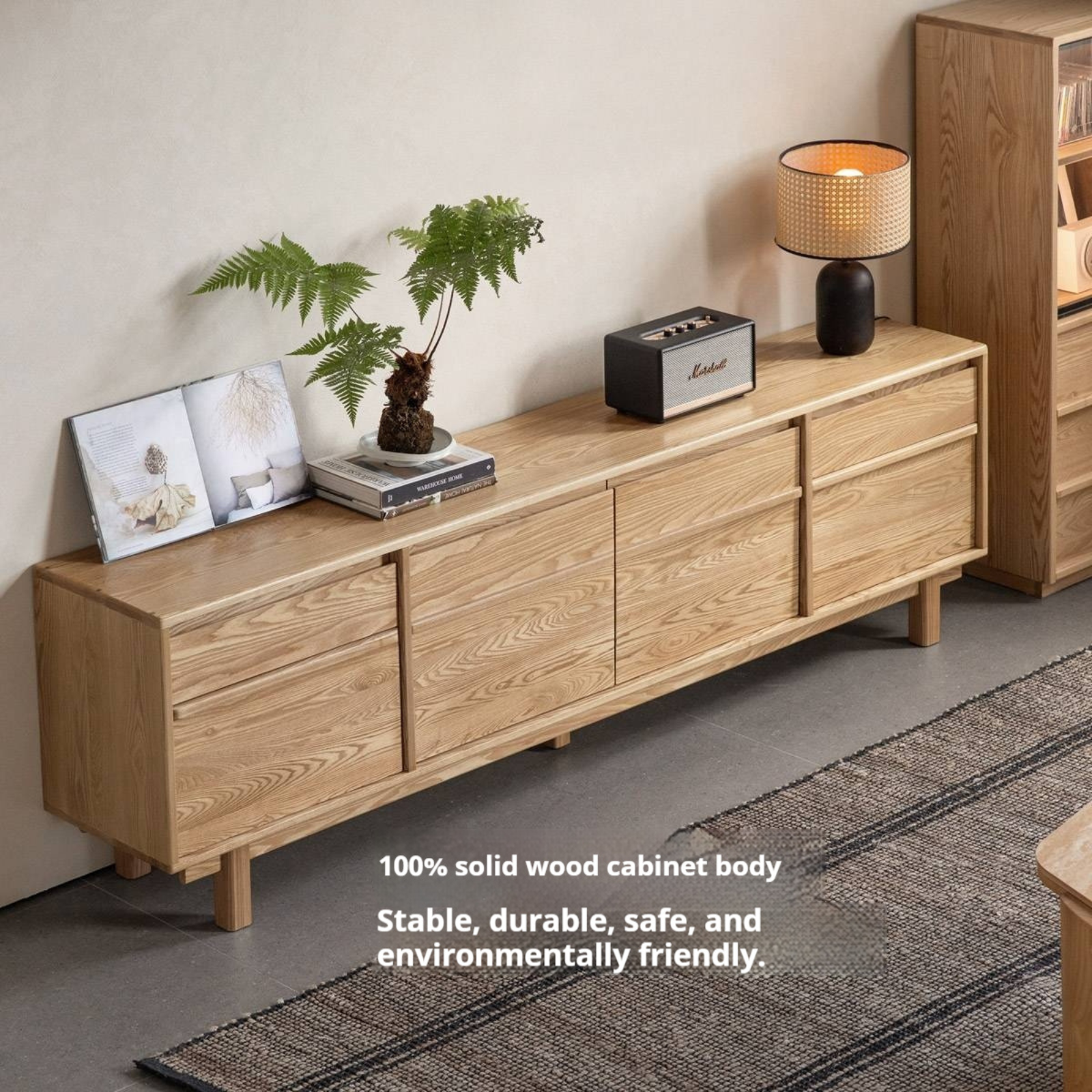 Ash Solid Wood Wabi-Sabi Style TV Cabinet