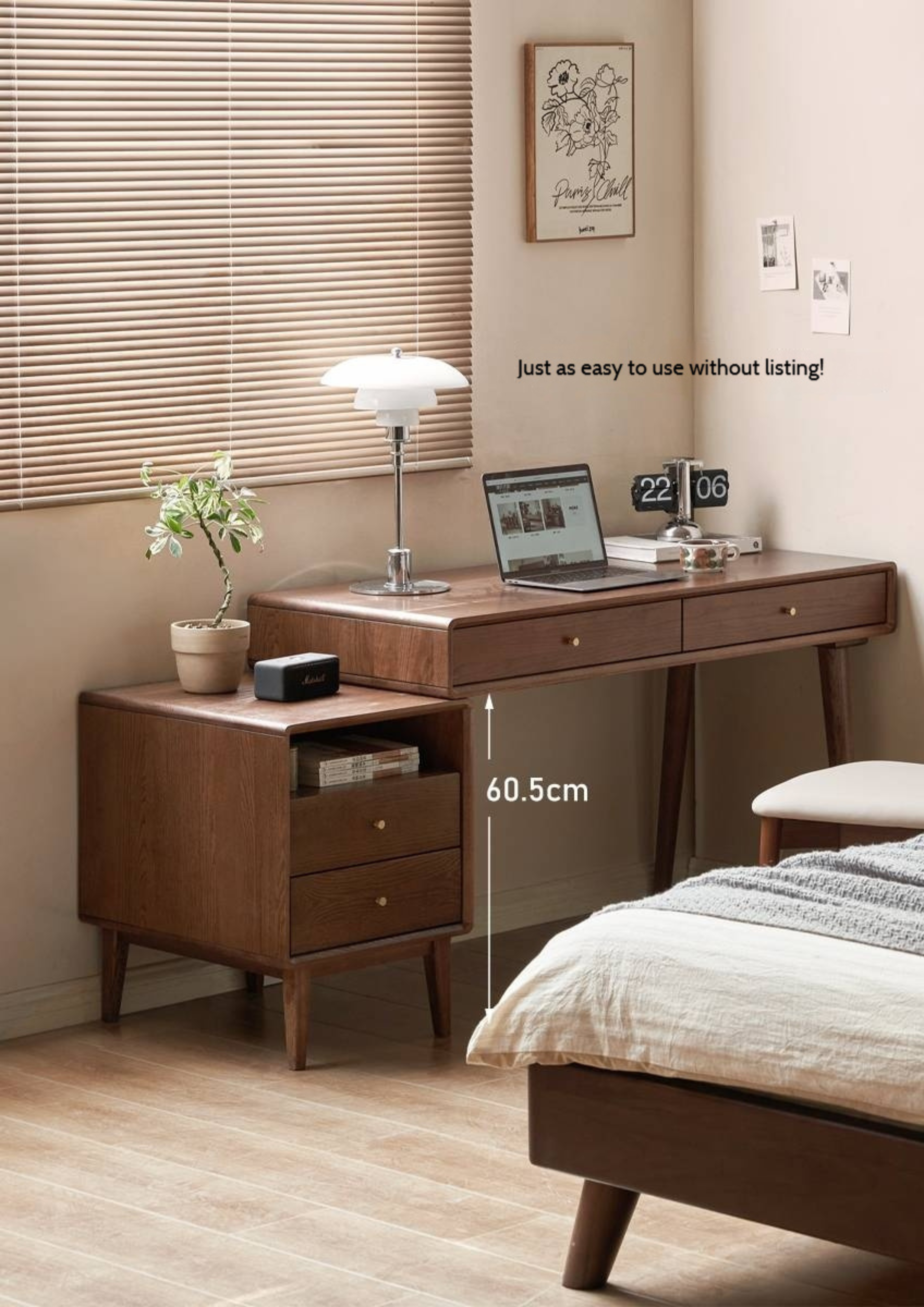 Oak Solid Wood Extendable Computer Desk