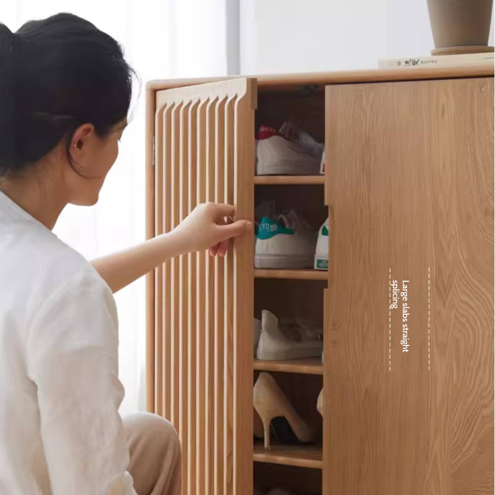 Ash Solid Wood Full Entrance Storage Shoe Cabinet