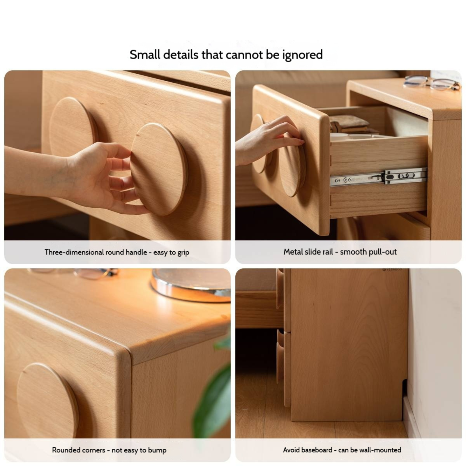 Beech Solid Wood Log Style Nightstand