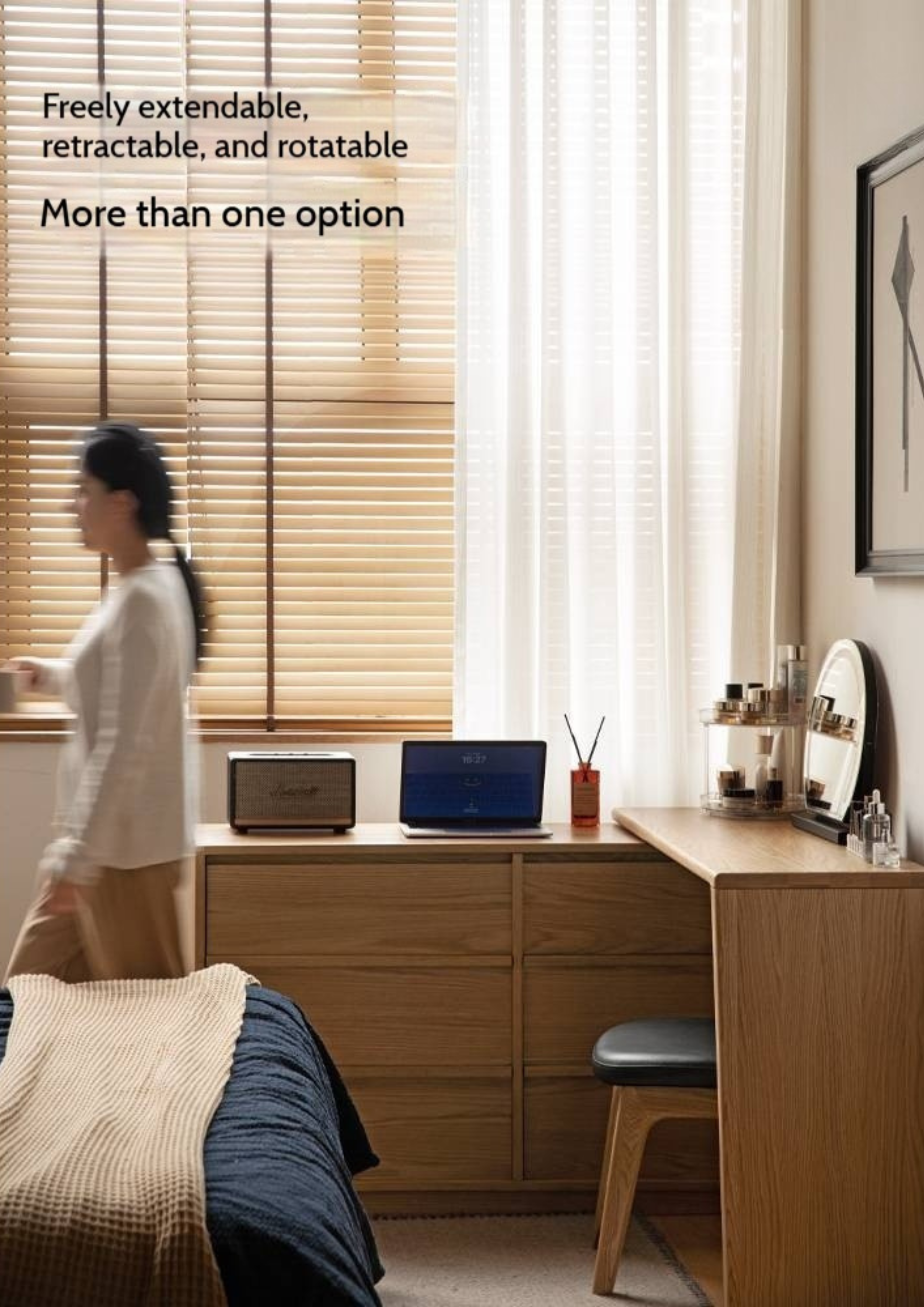 Oak Solid Wood Rotating Skeleton Dressing Table