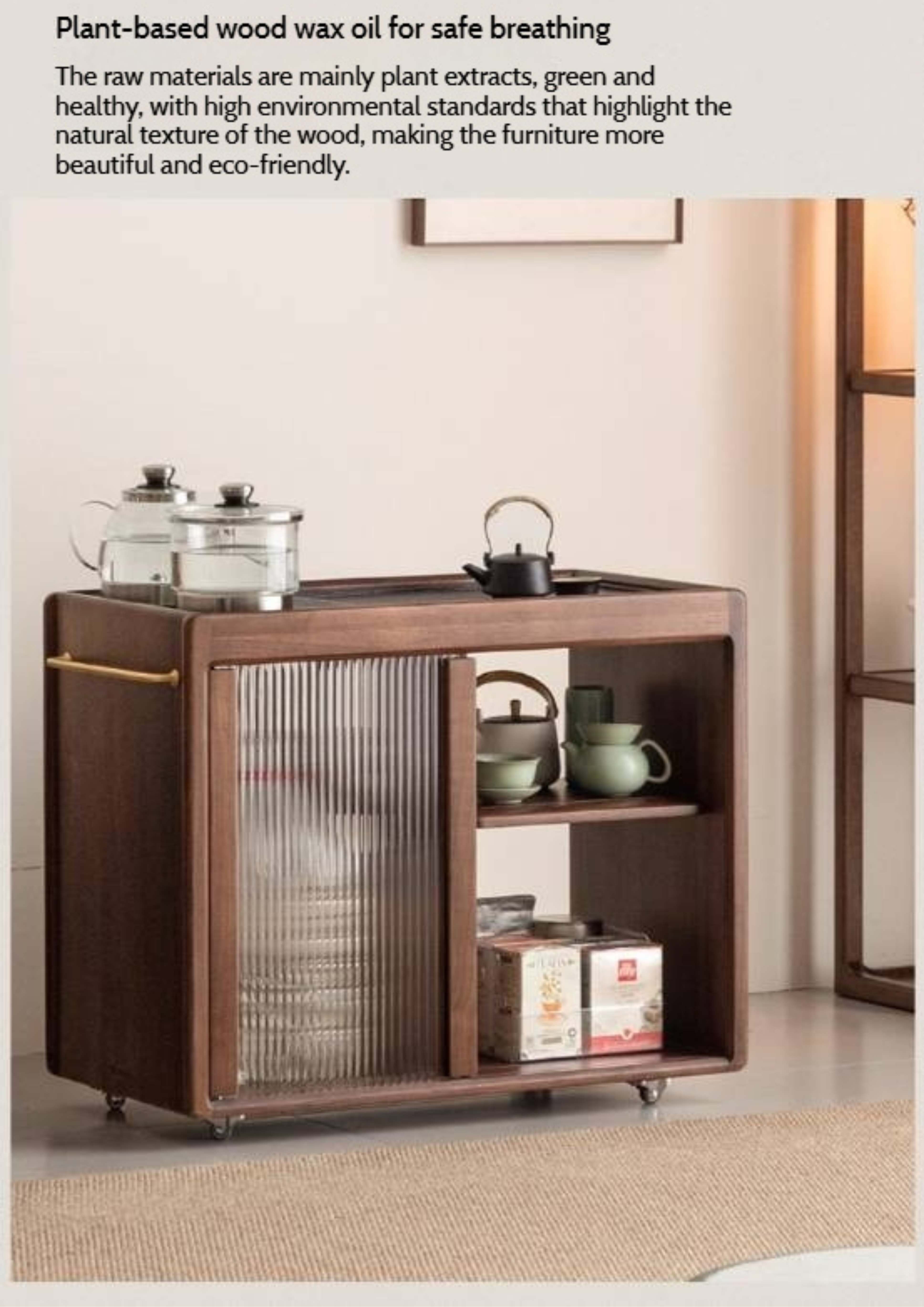 Black Walnut Solid Wood Tea Bar Integrated Side Cabinet