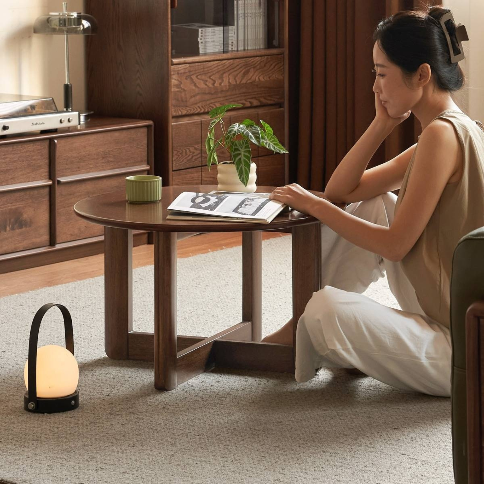 Sandalwood, Oak Solid Wood Modern Coffee Table