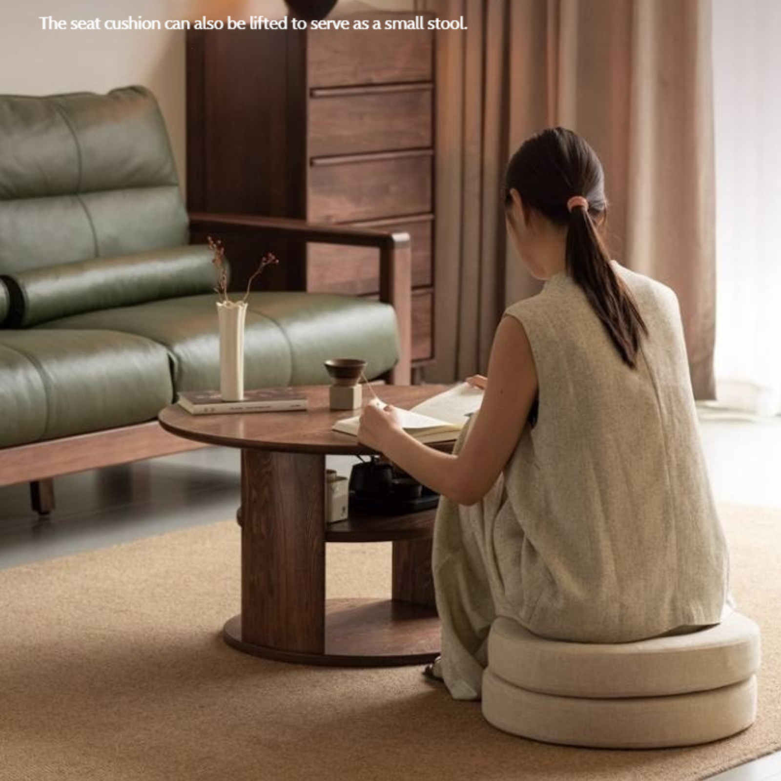 Ash Solid Wood Dual Use Round Coffee Table