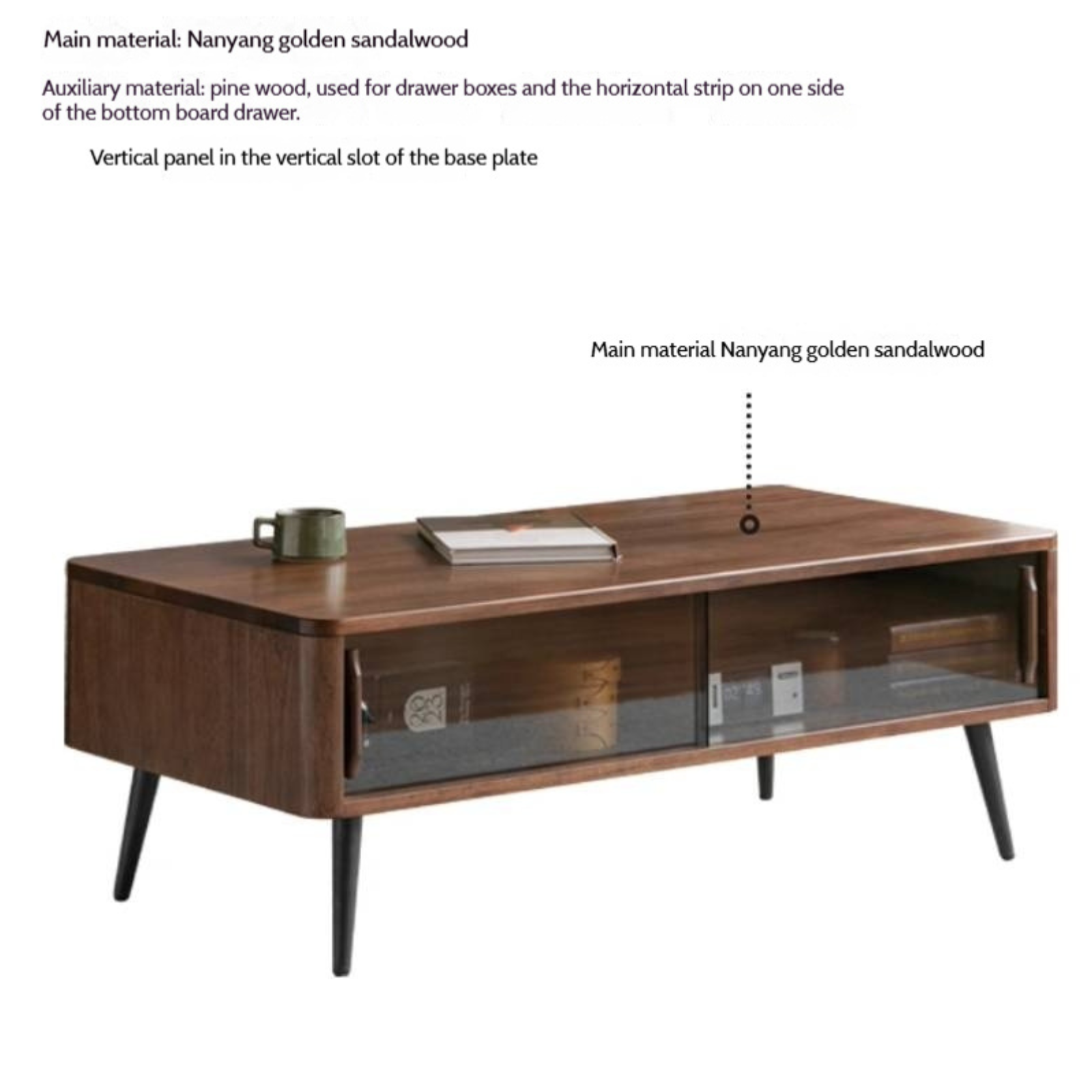 Sandalwood Solid Wood Italian Light Luxury Coffee Table