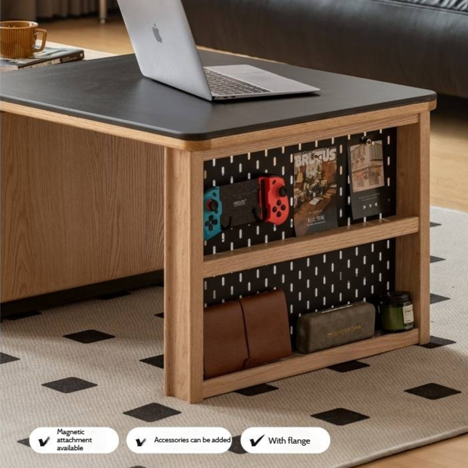 Beech Solid Wood Removable Rock Plate Telescopic Tea Table
