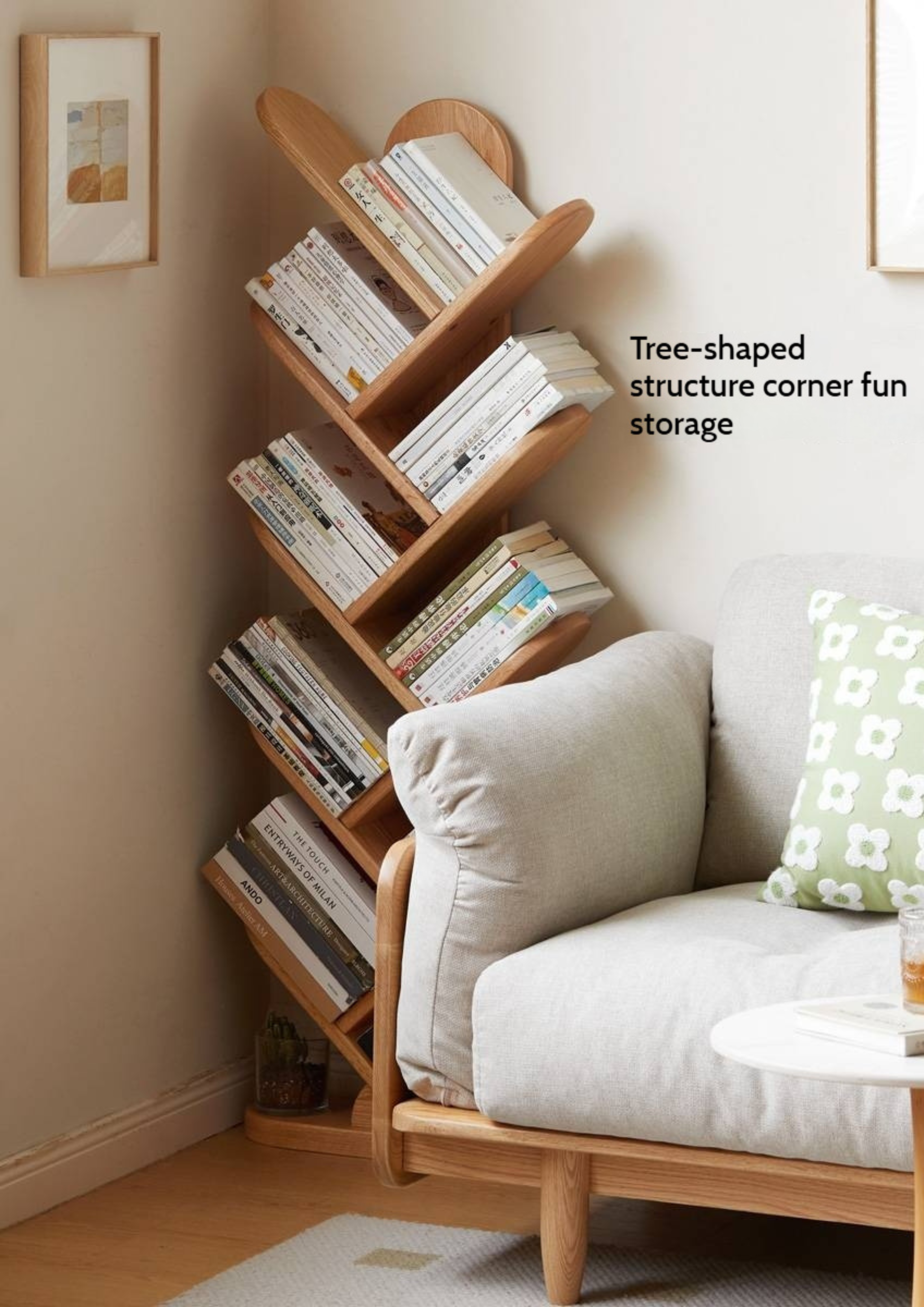 Oak, Cherry, Solid Rubberwood Multi-Layer Creative Corner Bookshelf