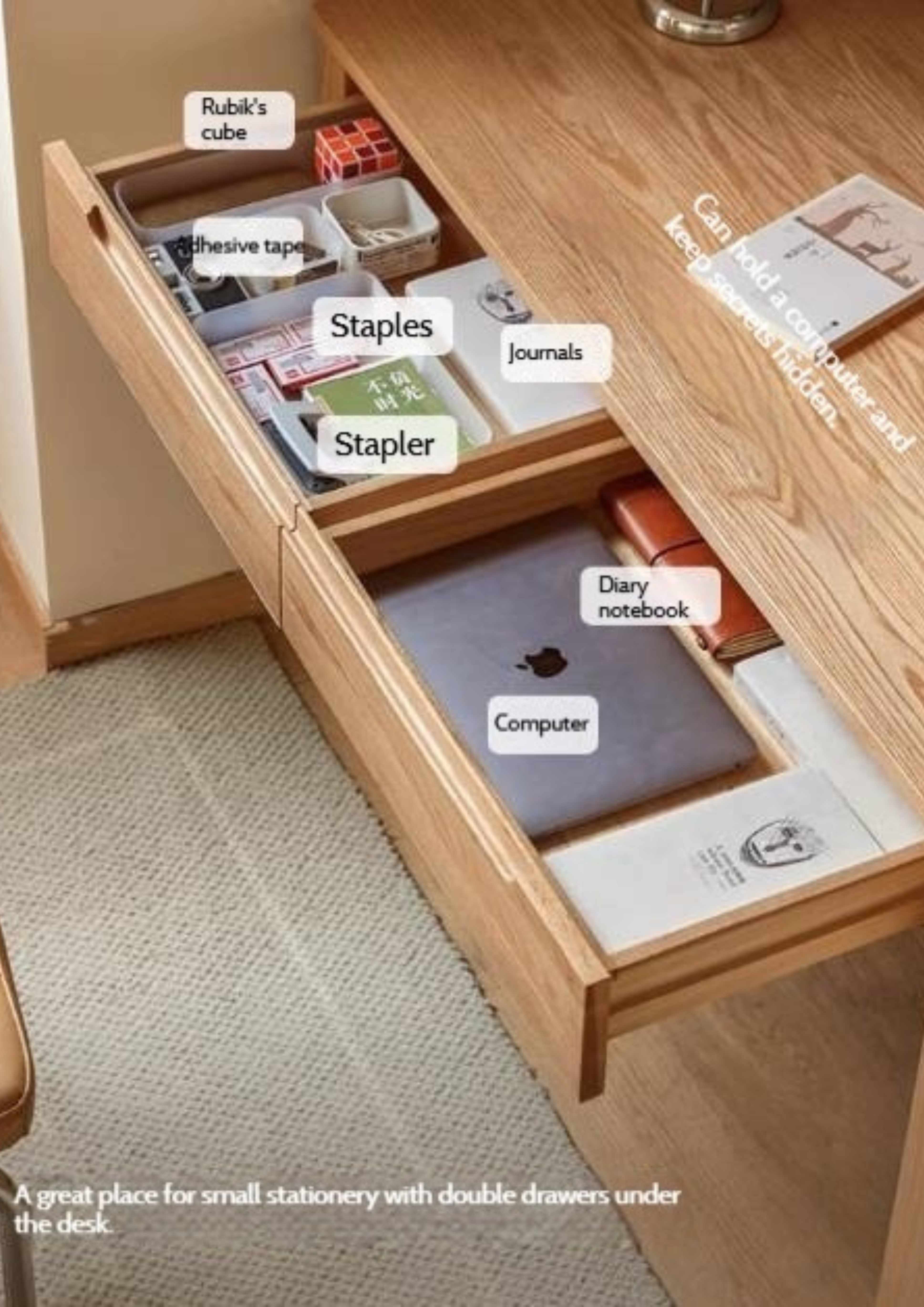 Oak Solid Wood Office Desk and Bookshelf Integrated