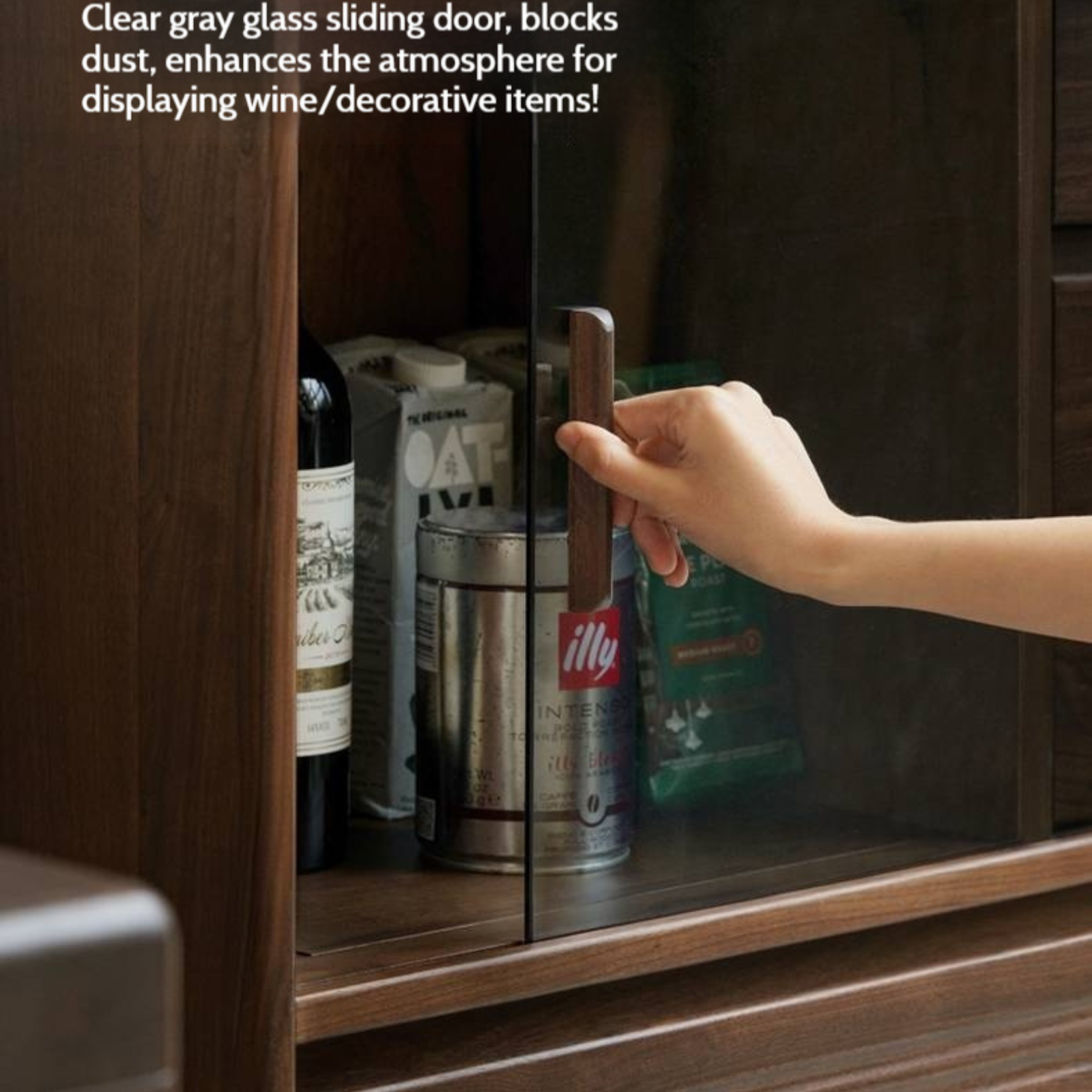 Black Walnut Solid Wood Modern Side Cabinet.