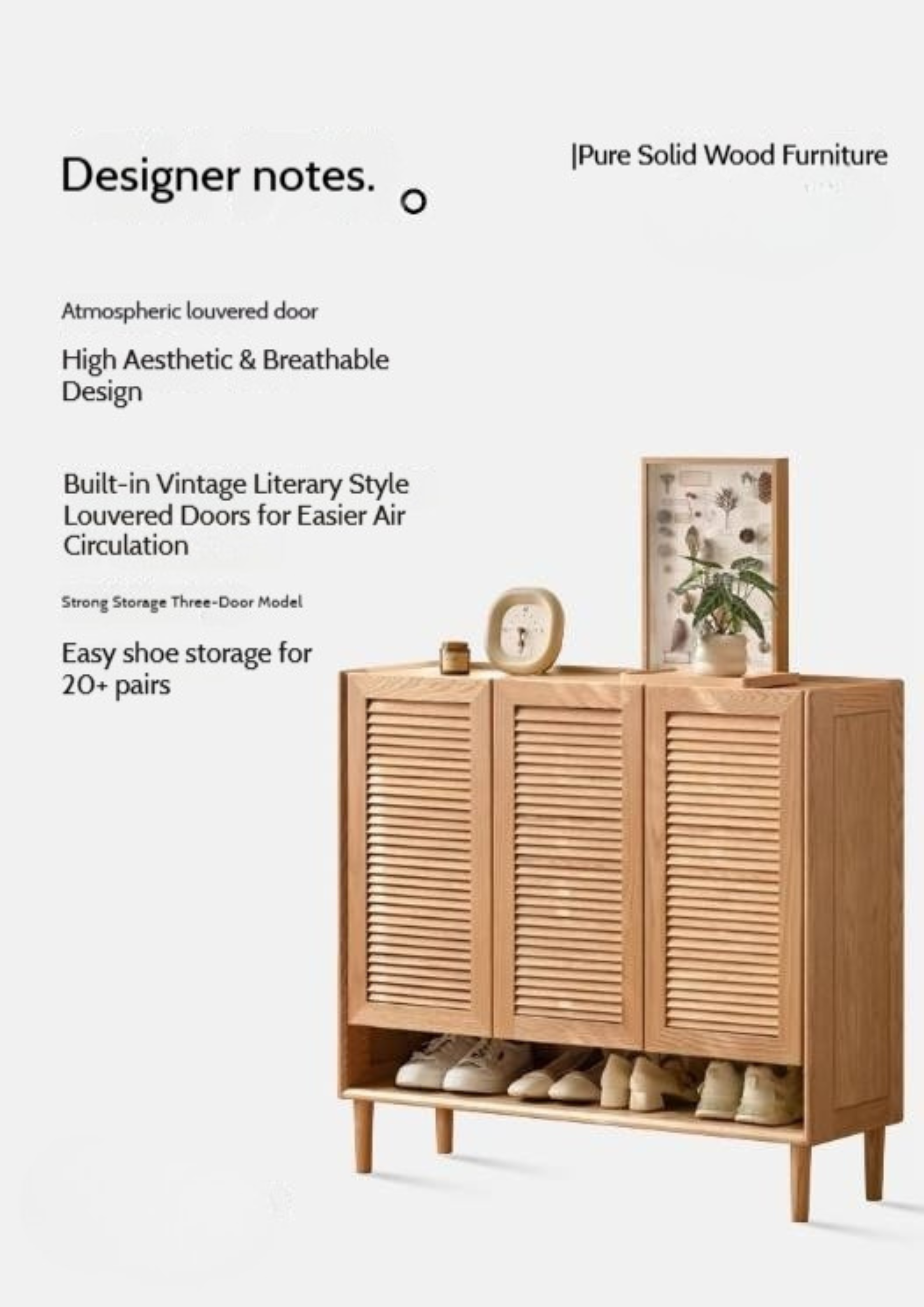 Oak, Solid Rubber Wood Modern Shoe Cabinet