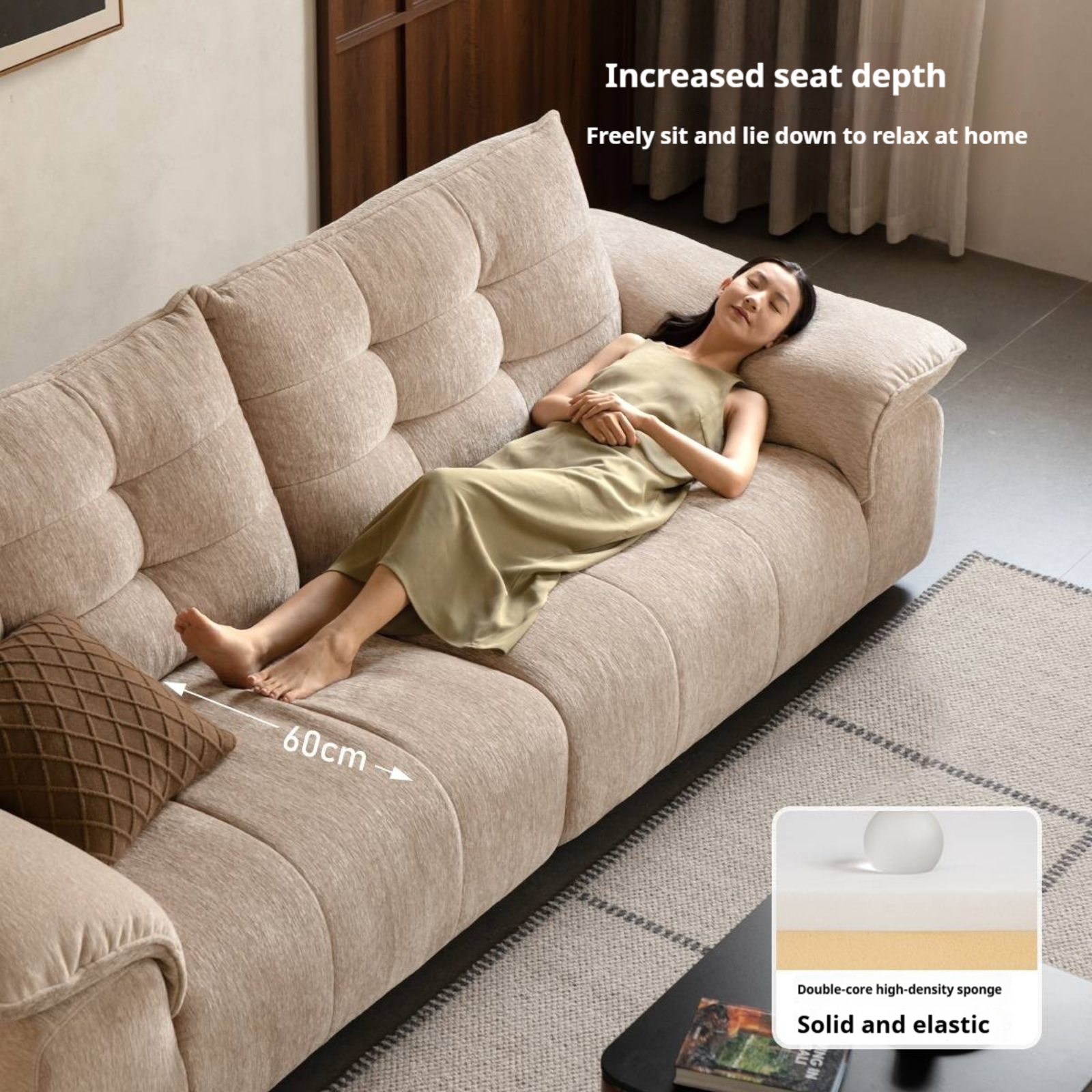 Modern Chenille Fabric Sofa, Couch with Removable and Washable Covers