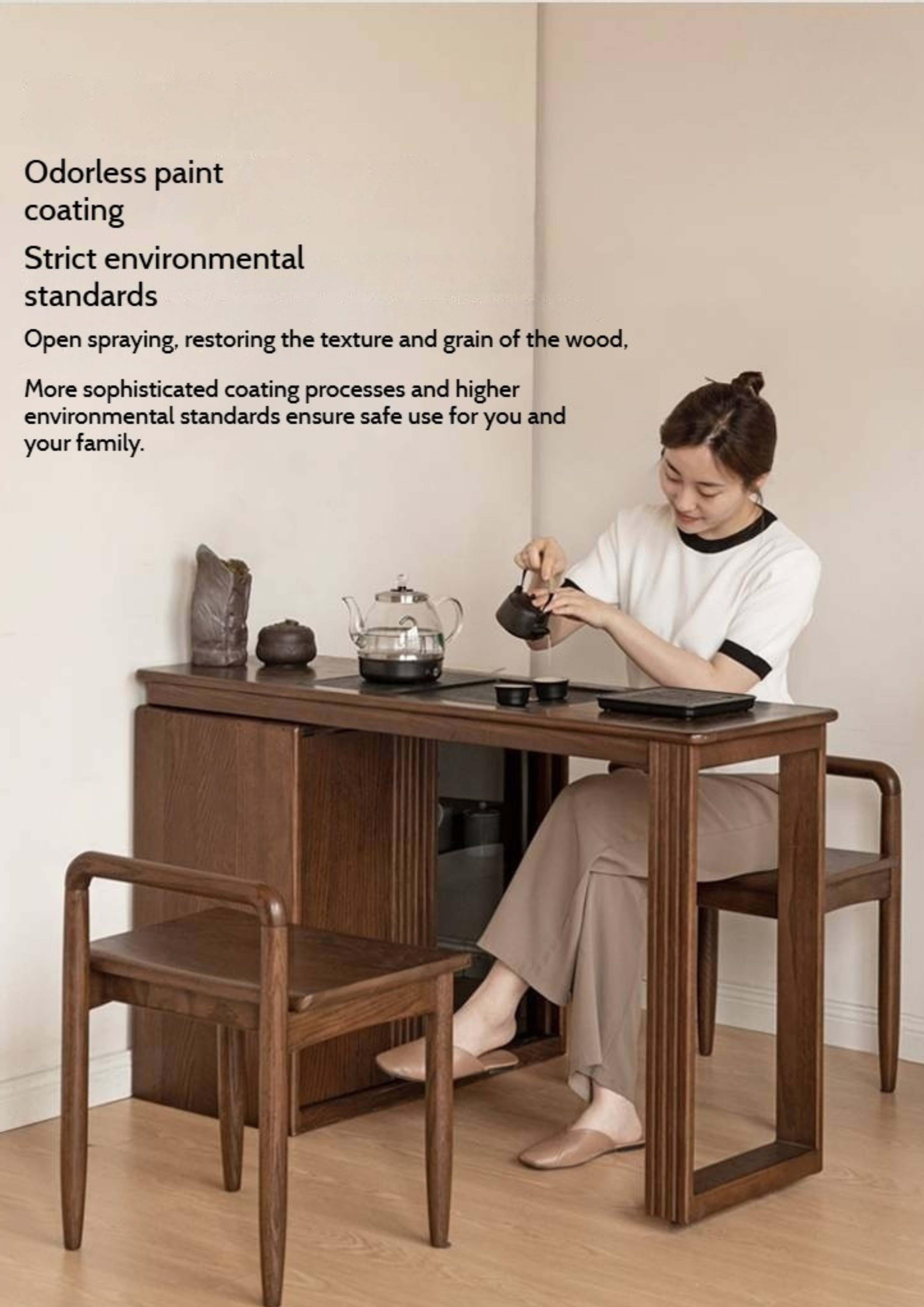 Pine Solid Wood Retractable Tea Table
