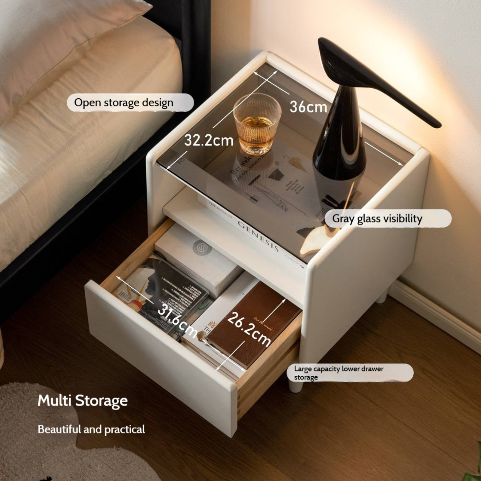 Solid Rubberwood Modern Nightstand