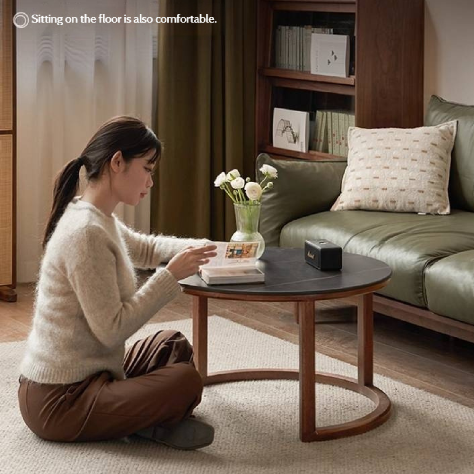 Oak Solid Wood Italian Light Luxury Rock Plate Coffee Table