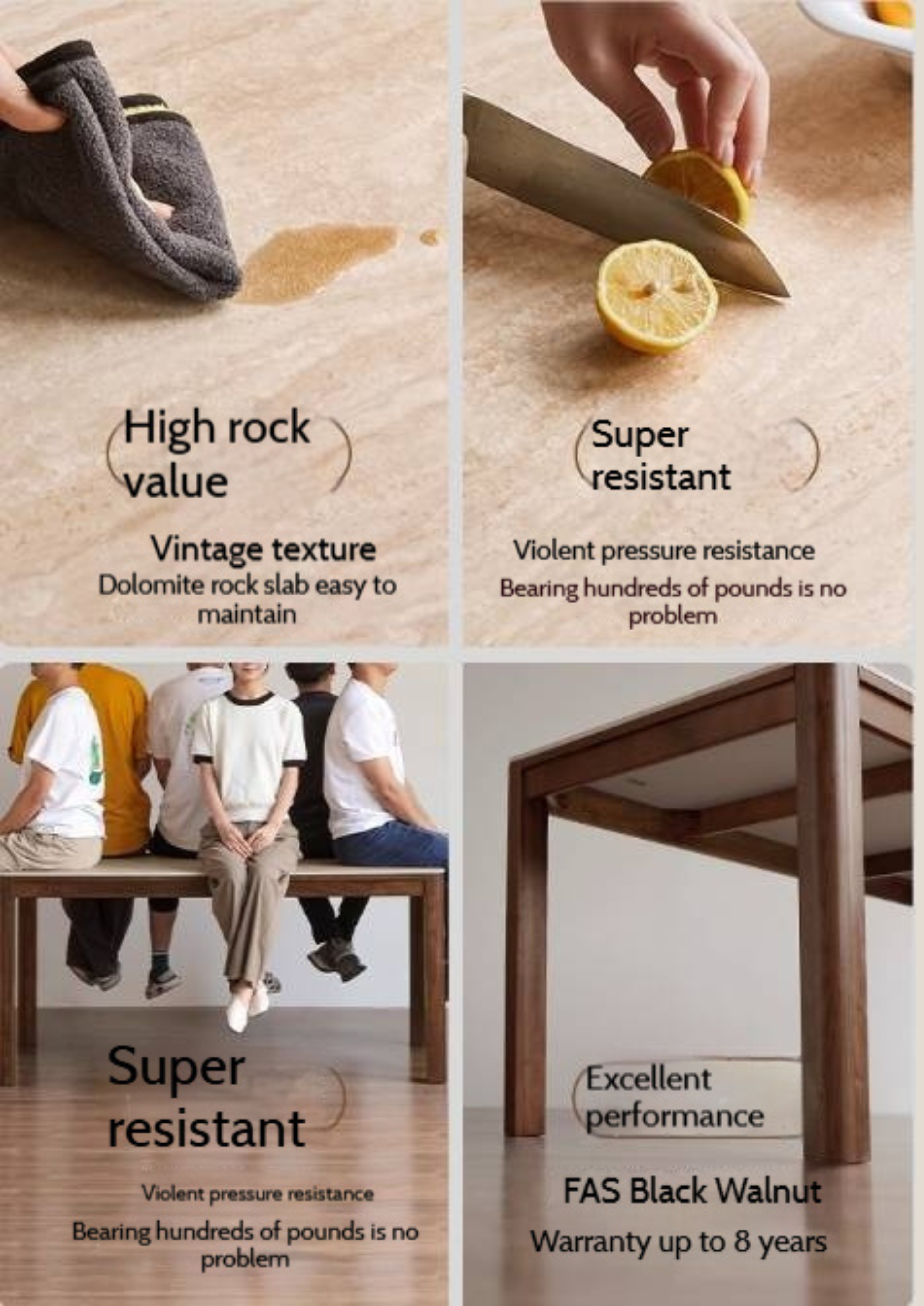 Black Walnut Solid Wood Light Luxury Style Rock Plate Dining Table