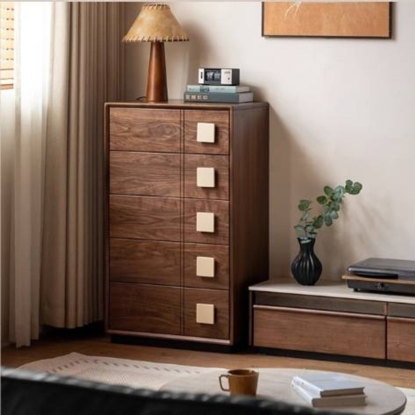 Black Walnut Solid Wood Retro Style Five-Drawer Chest