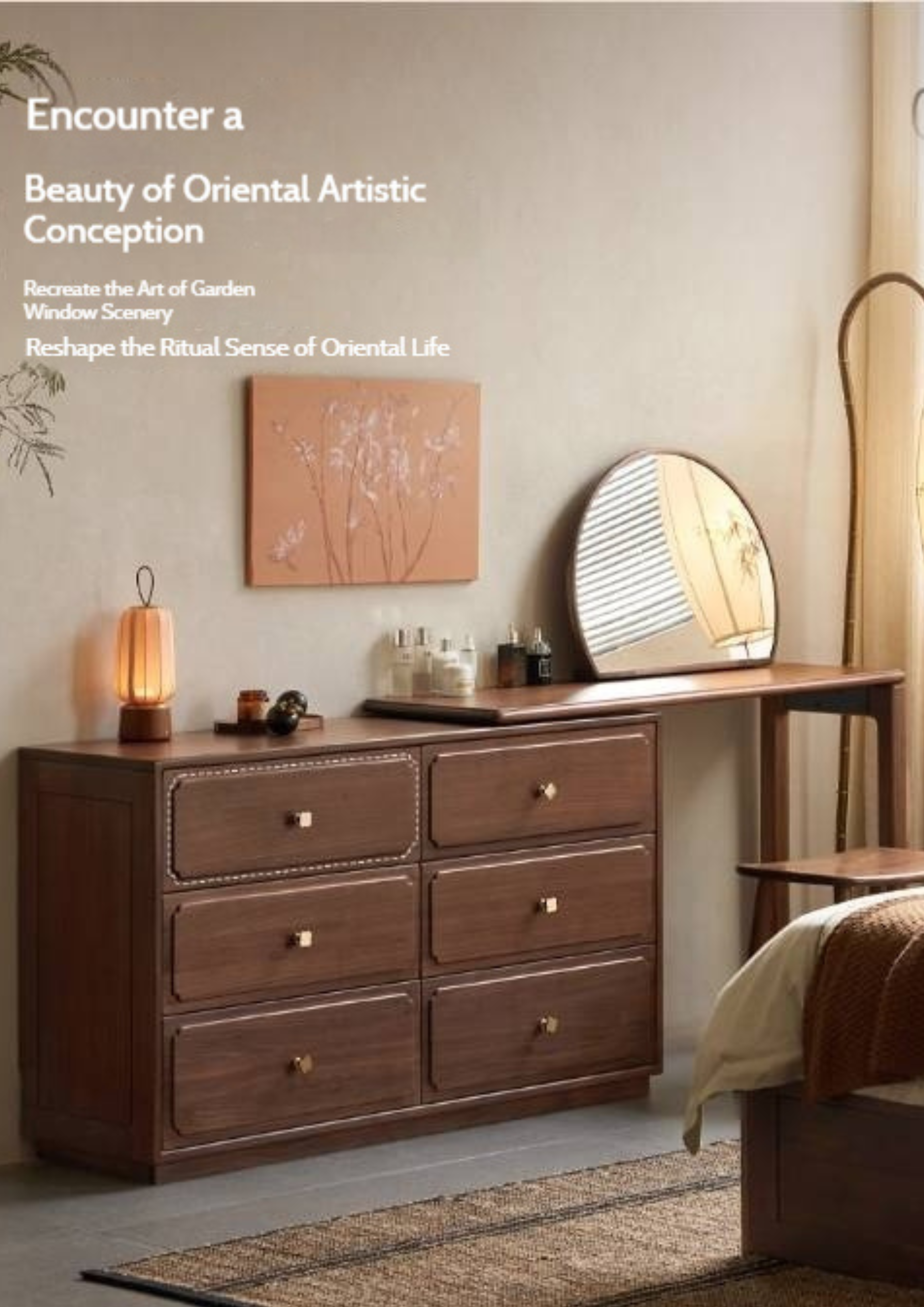 Black Walnut Solid Wood Rotating Dressing Table