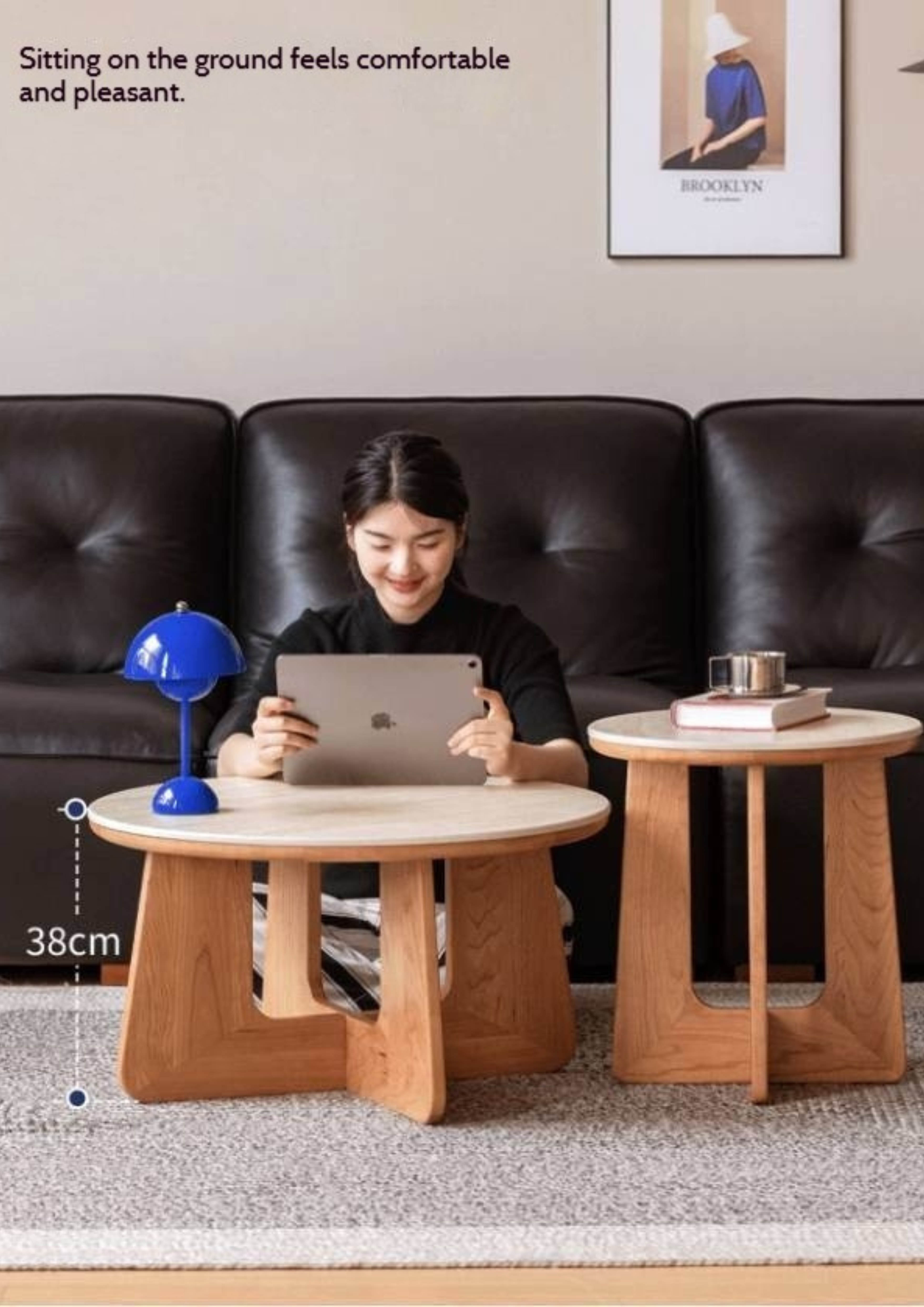 Cherry Solid Wood Rock Plate Round Coffee Table