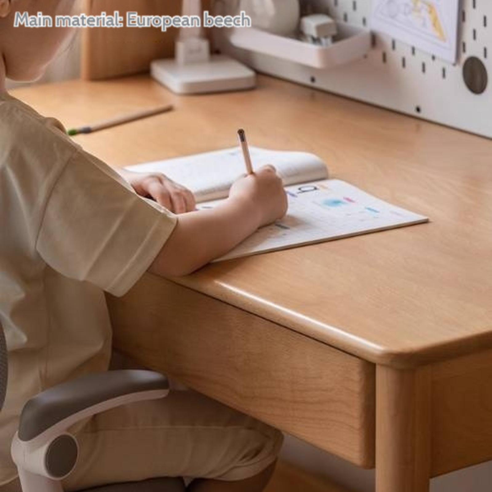 Beech Solid Wood Children's Study Desk Bookshelf Integrated