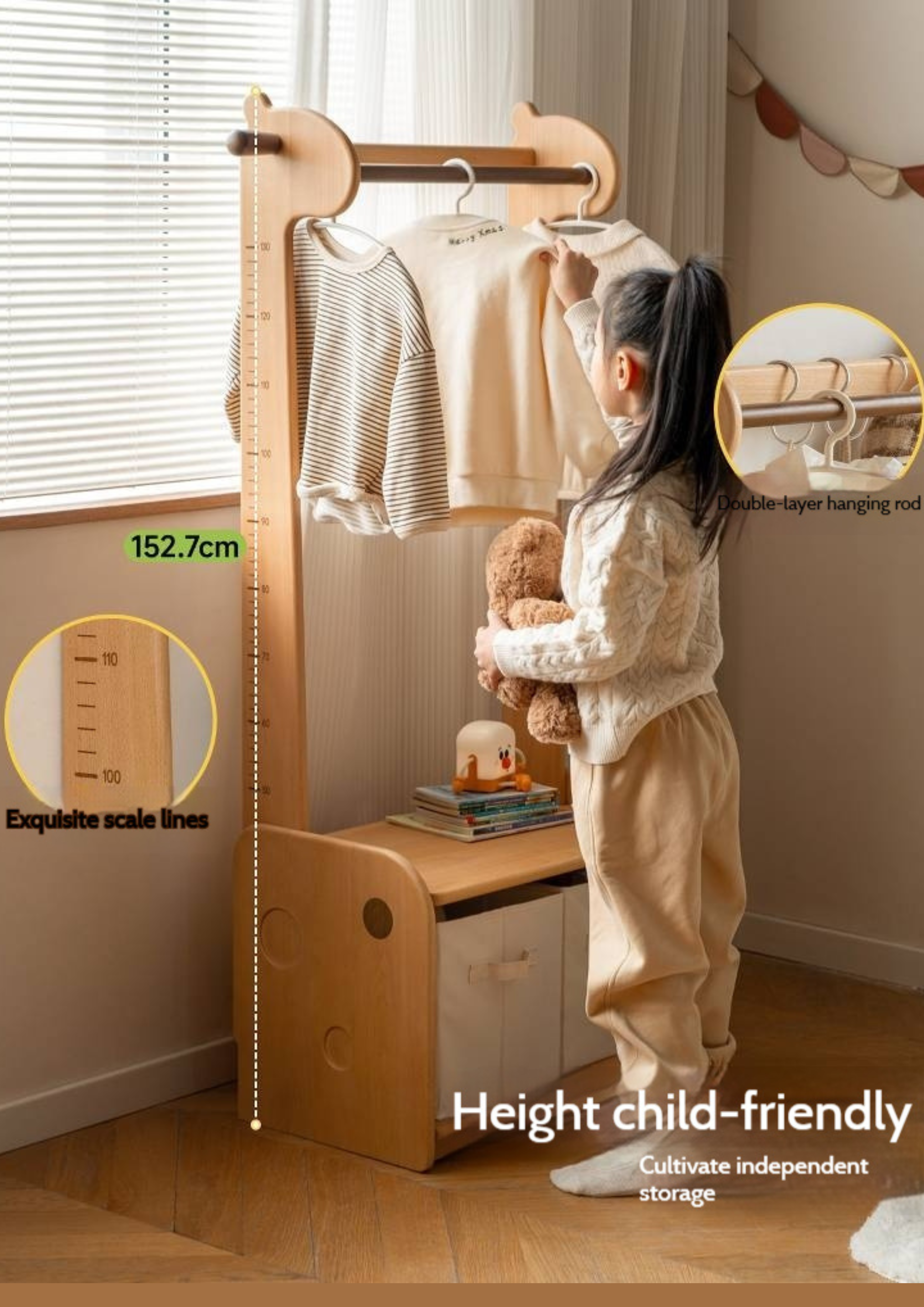Beech, Solid Rubberwood Children's Clothing Rack