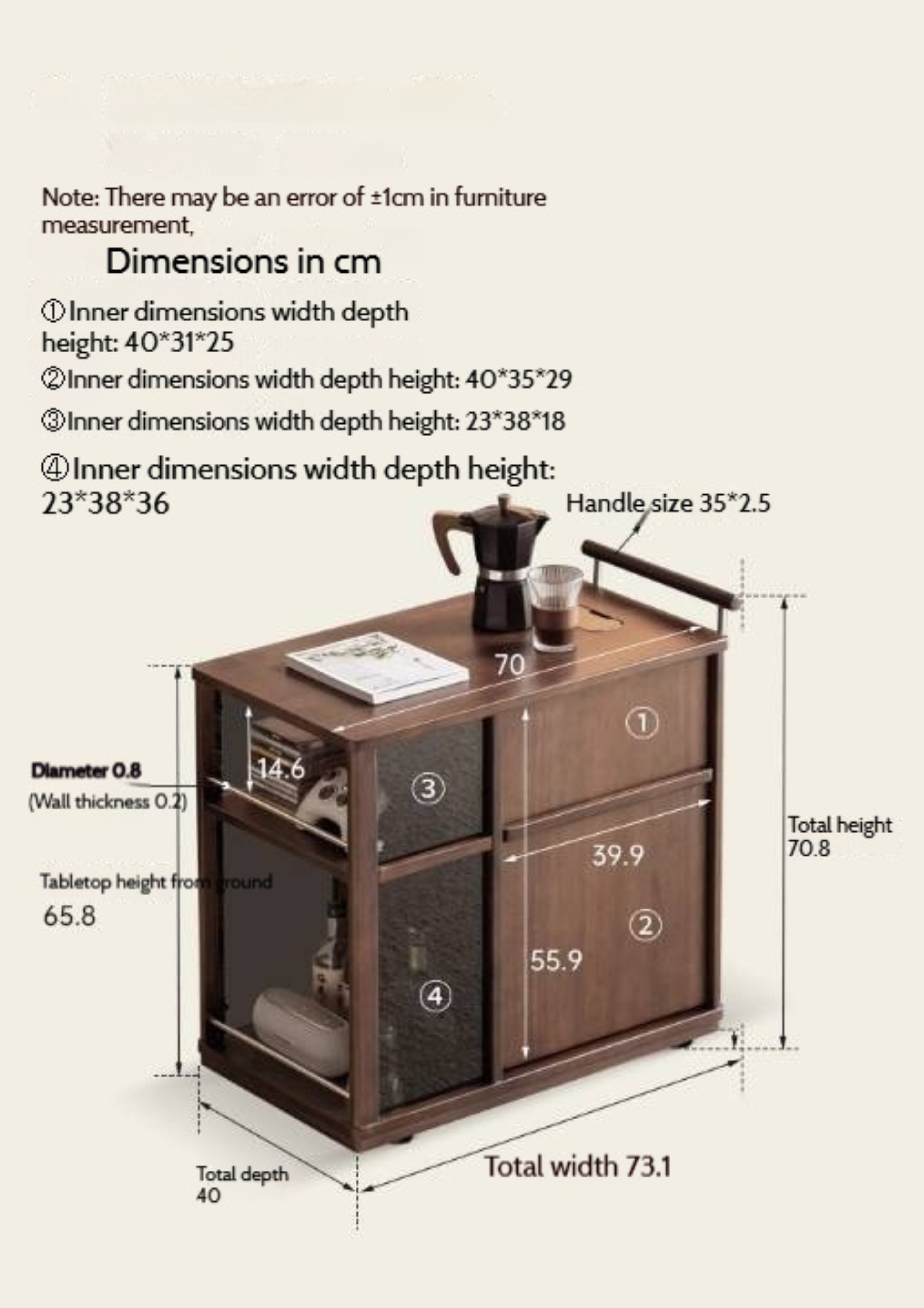 Sandalwood Italian Mobile Side Cabinet