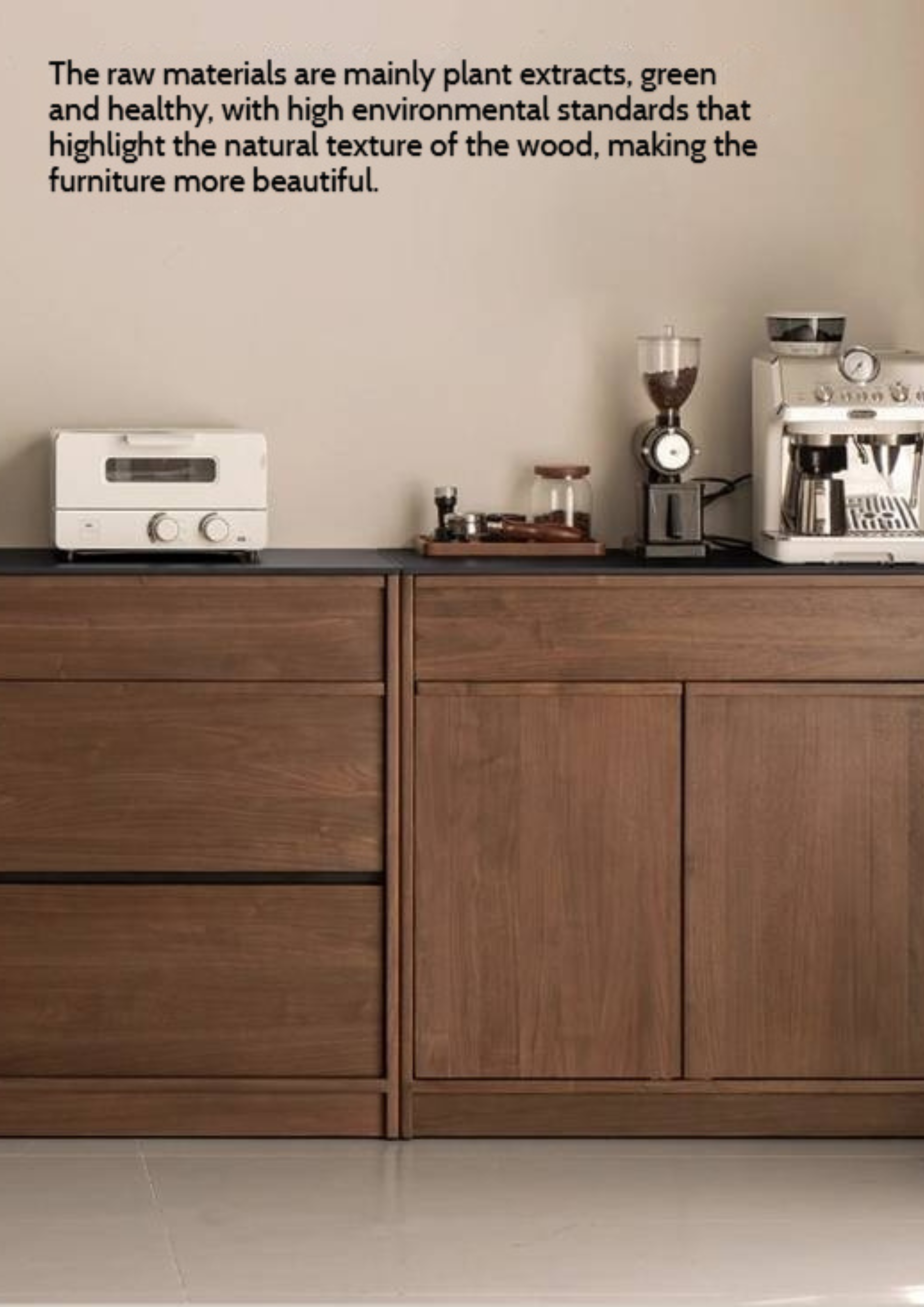 Black Walnut, Ash Solid Wood Light Luxury Style Rock Board Sideboard