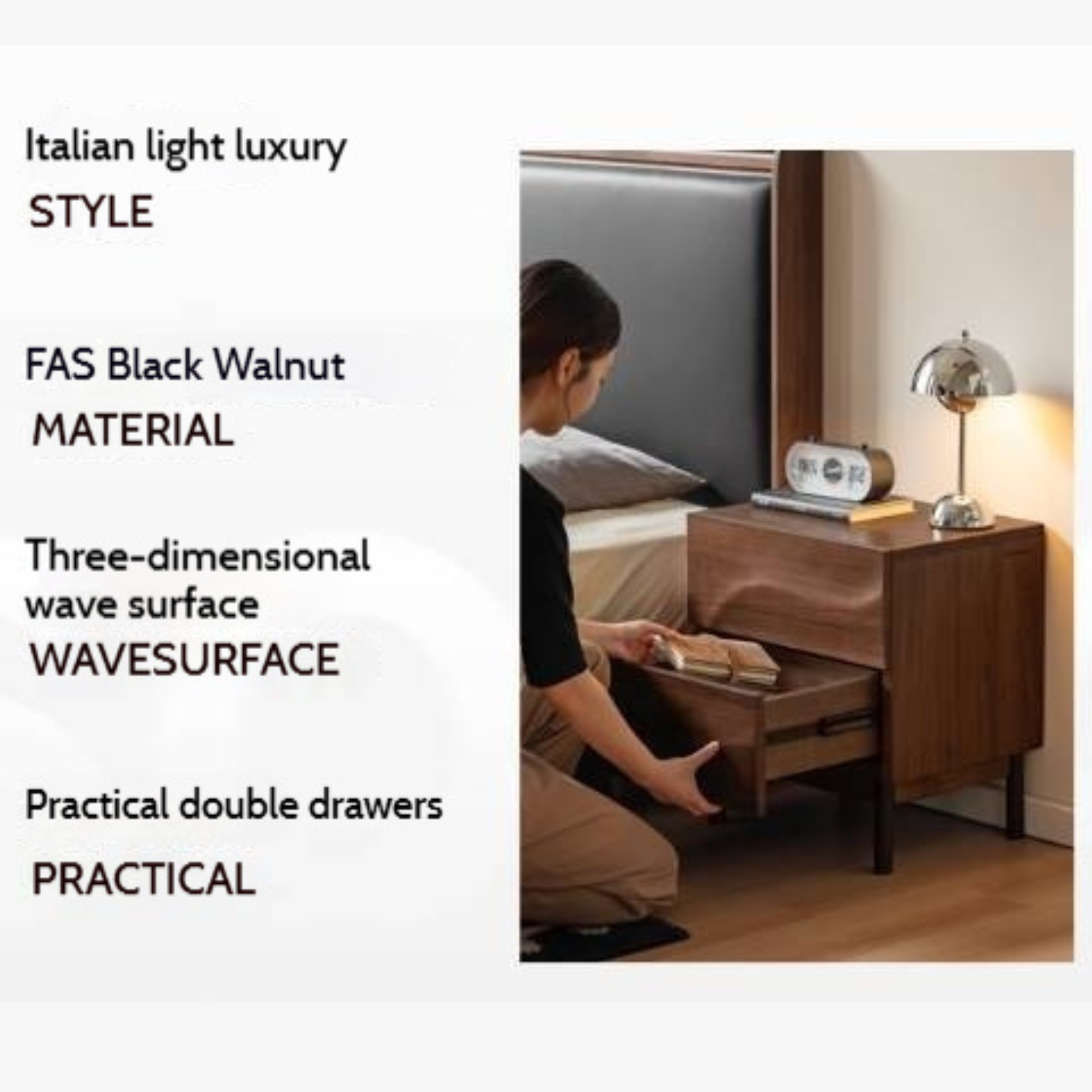 Black Walnut Solid Wood Luxury Nightstands