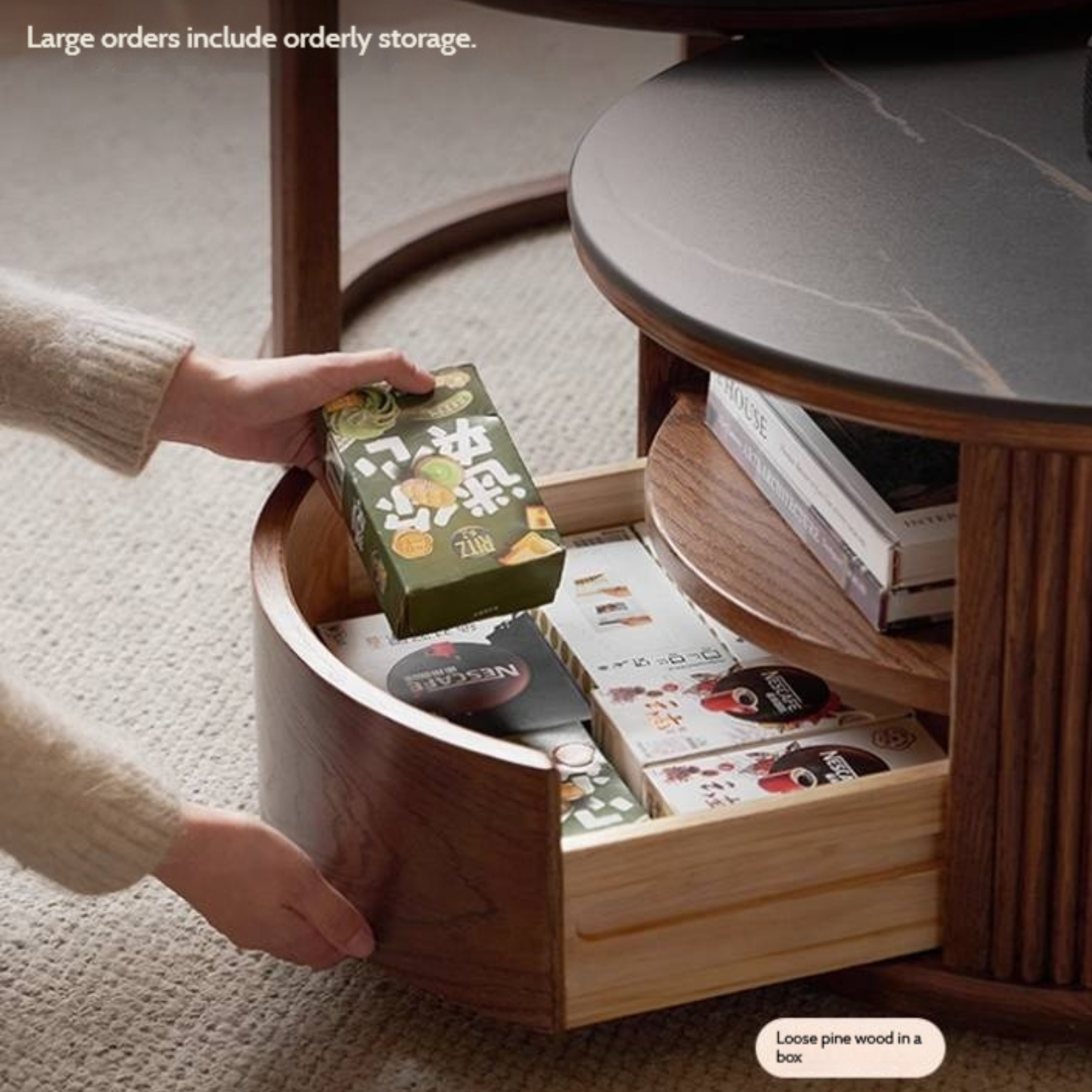 Oak Solid Wood Italian Light Luxury Rock Plate Coffee Table