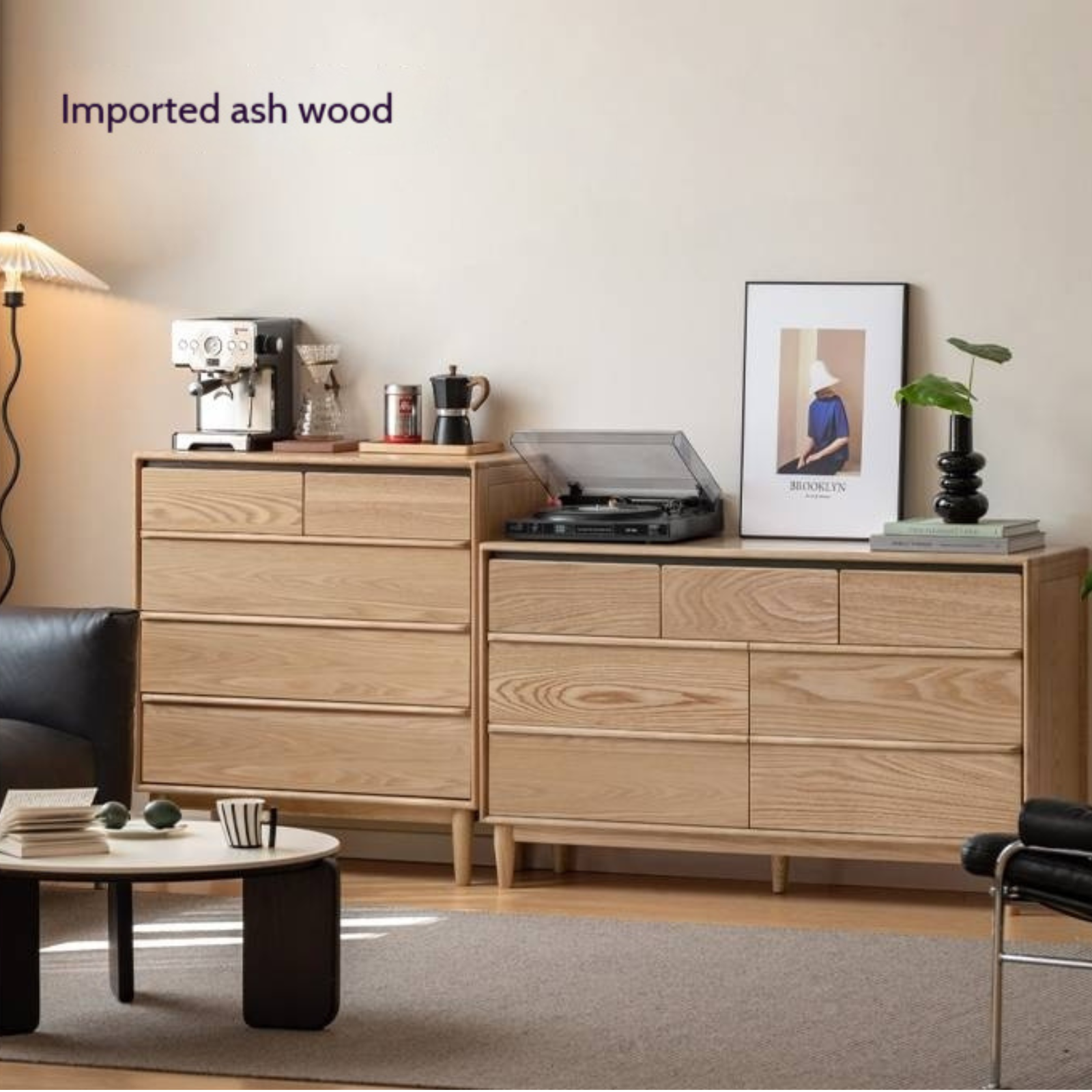 Ash Solid Wood Storage Drawer Cabinet