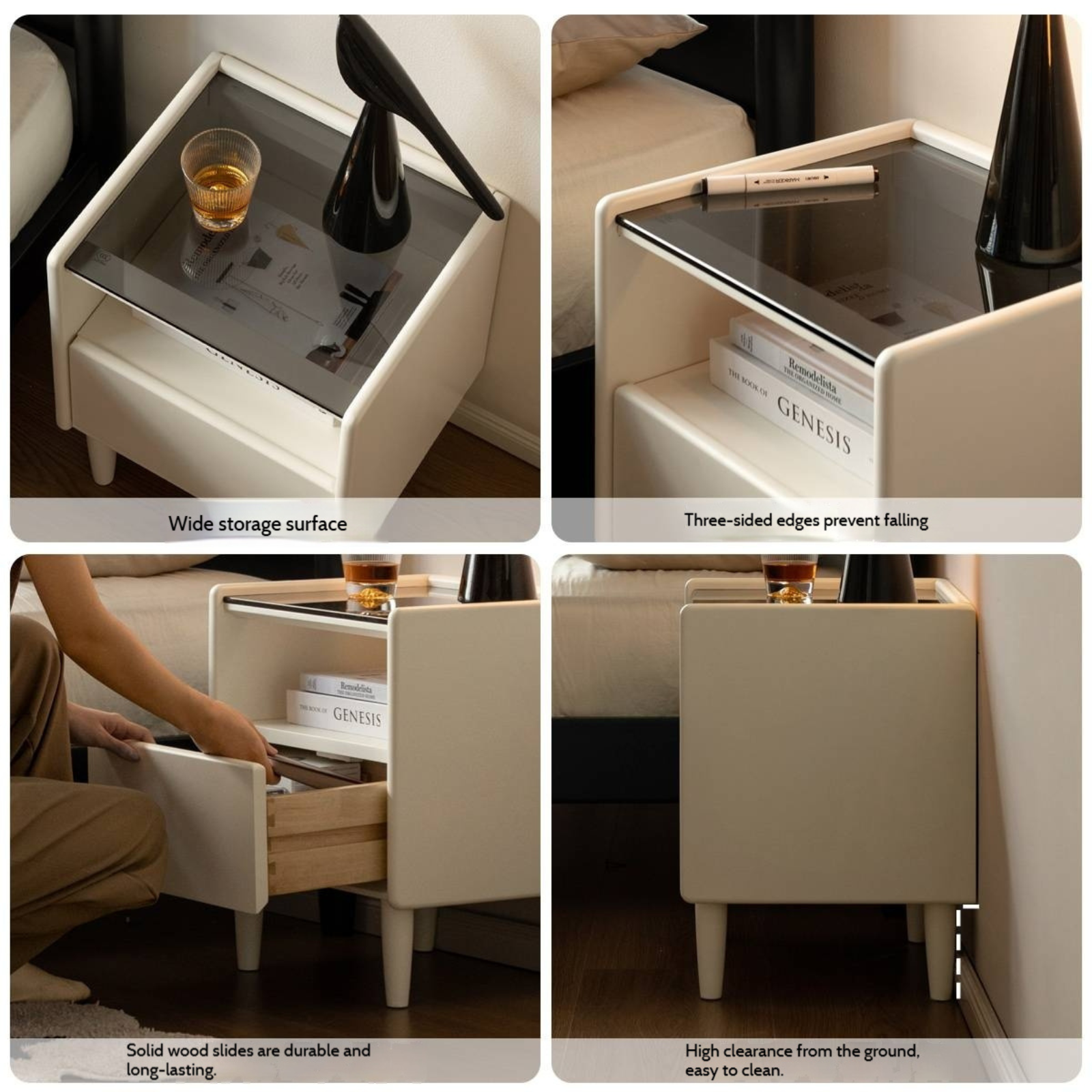 Solid Rubberwood Modern Nightstand