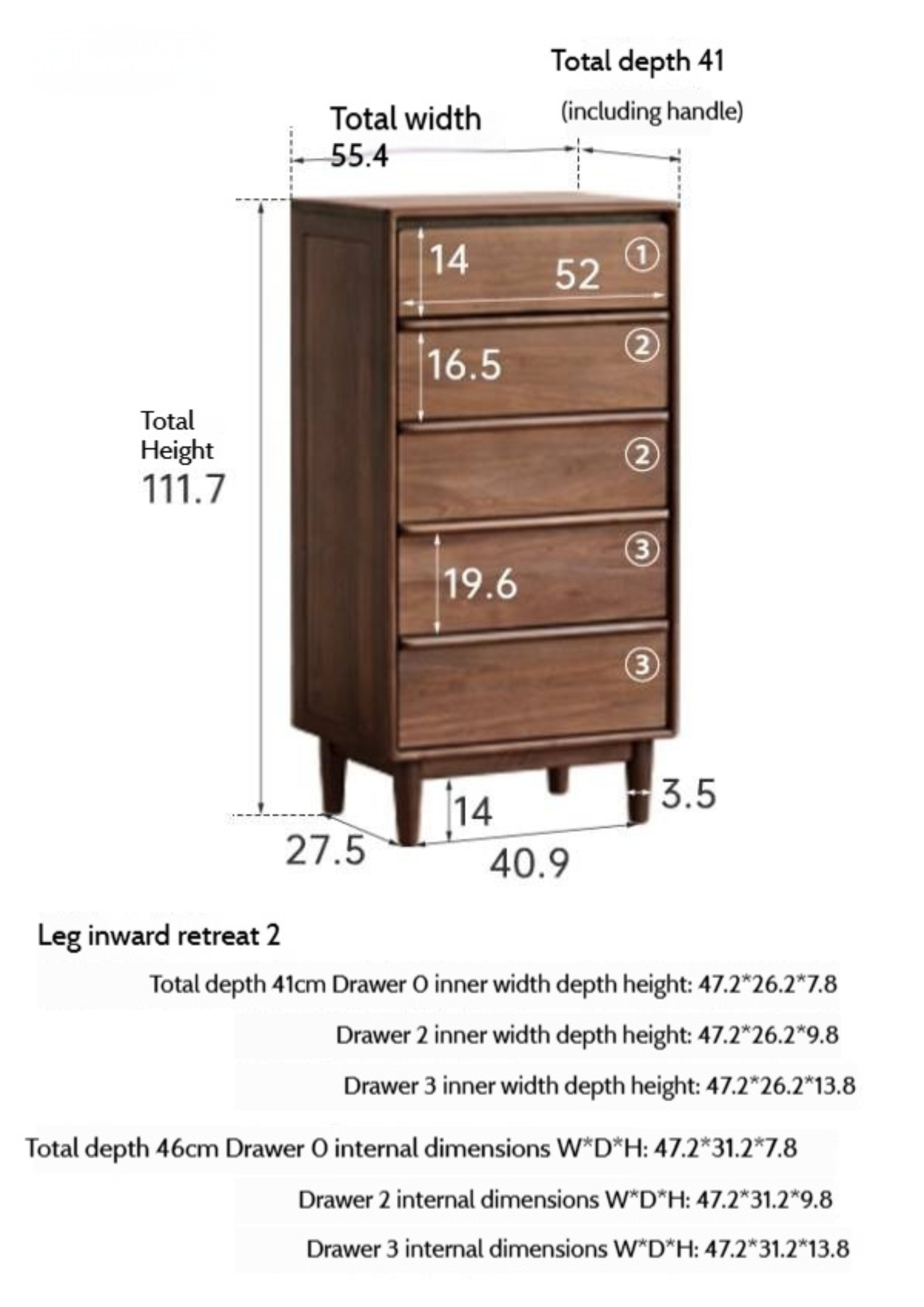 Black Walnut Solid Wood Cabinet Italian Light Luxury Chest of Drawers